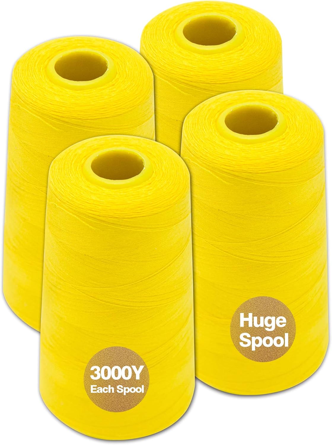 Black Serger Thread, All-Purpose Thread for Sewing, Polyester, 4 Cones of 3000 Yards Each Spool for Sewing Machine