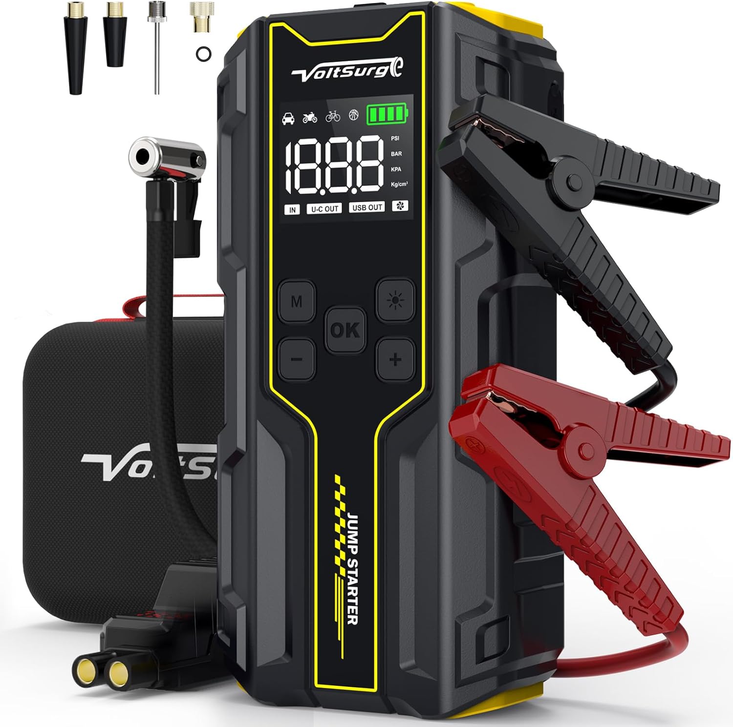 Car Jump Starter with Air Compressor, VoltSurge 6000A Peak 12V Battery Jumper Starter Portable Booster Pack