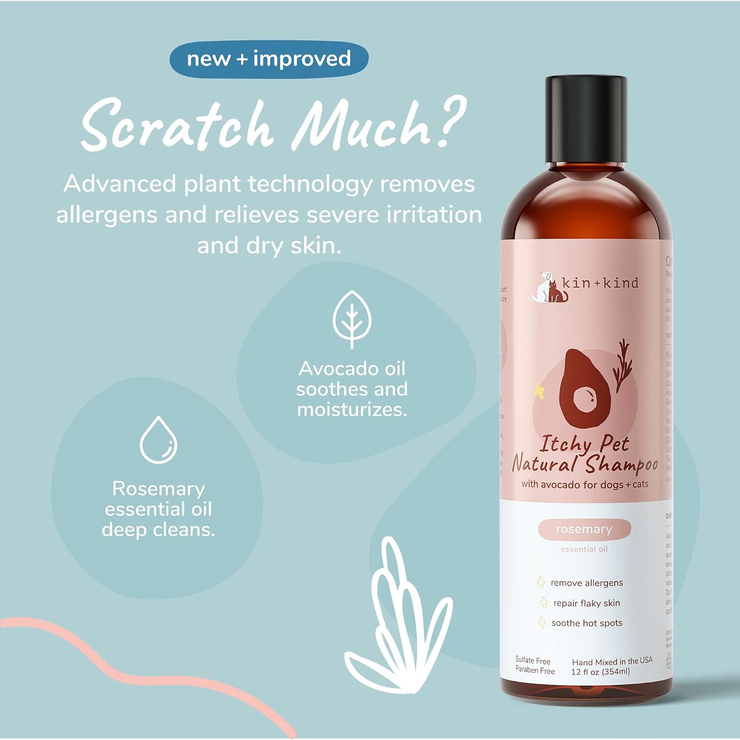 kin+kind Dry Skin + Coat Natural Dog Shampoo - for Dry Skin & Coat - Argan Oil Moisturizing Clean - Cedarwood Fragrance - 12 fl oz