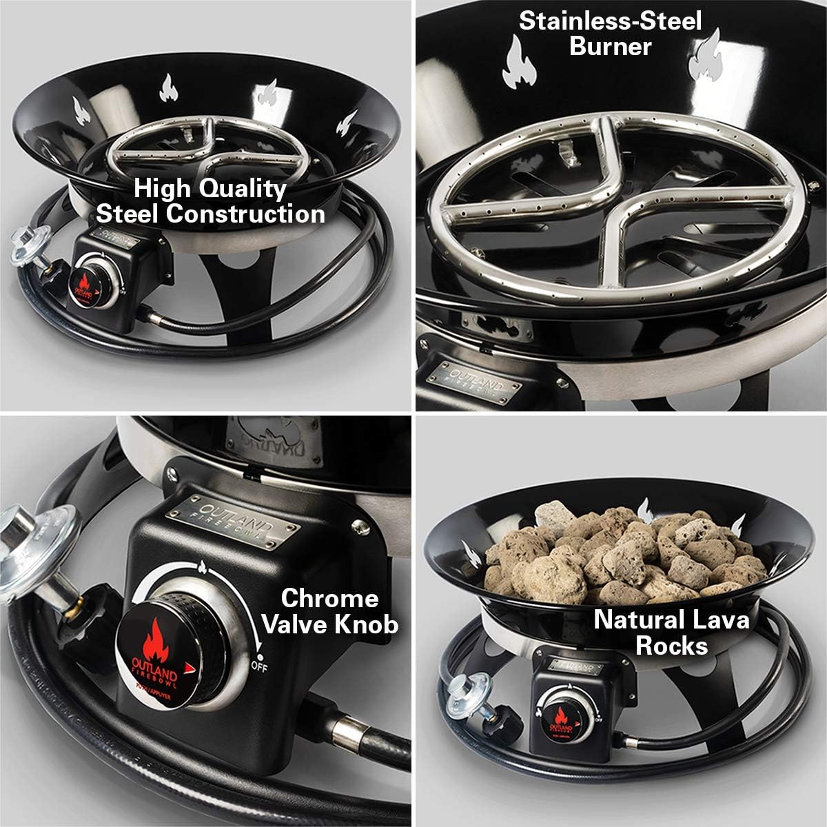 Outland Living Portable Propane Fire Pit, 21-inch, 58, 000 BTU with Fire Pit Cover & Carry Kit, Smokeless Gas Firebowl | Perfect for Camping, Patio
