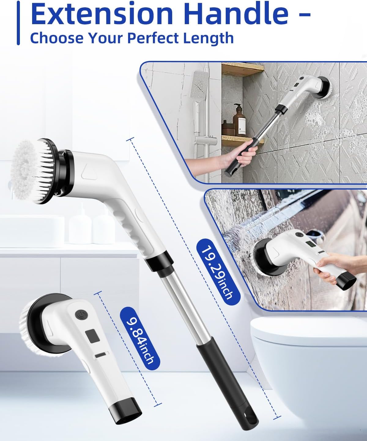 Electric Spin Scrubber, Cordless Power Scrubber for Bathroom Cleaning, 6 Replaceable Brush Heads, 360 RPM, Long Battery for Tub, Tile, Grout & Floor