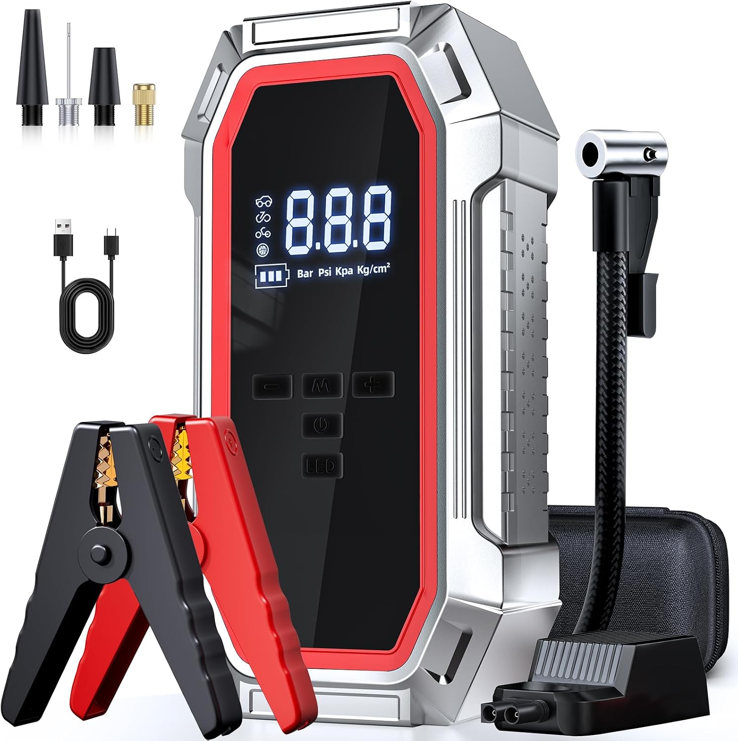 Jump Starter with Air Compressor, 5000A Peak Car Battery Jump Starter(9.0 Gas/8.0L Diesel)