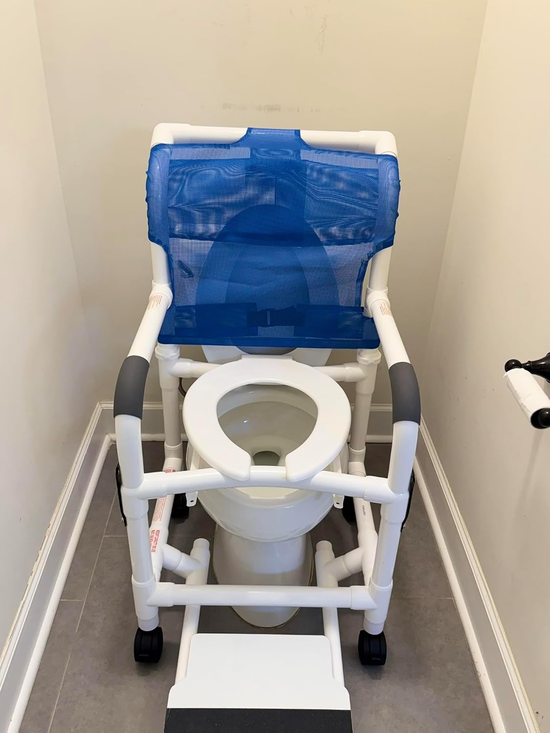 Rolling Shower Chair with Wheels & Drop Arms, Mesh Seat, 4 Locking Casters, Seat Belt, Sliding Footrest, Commode Pail – Fits Over Toilet