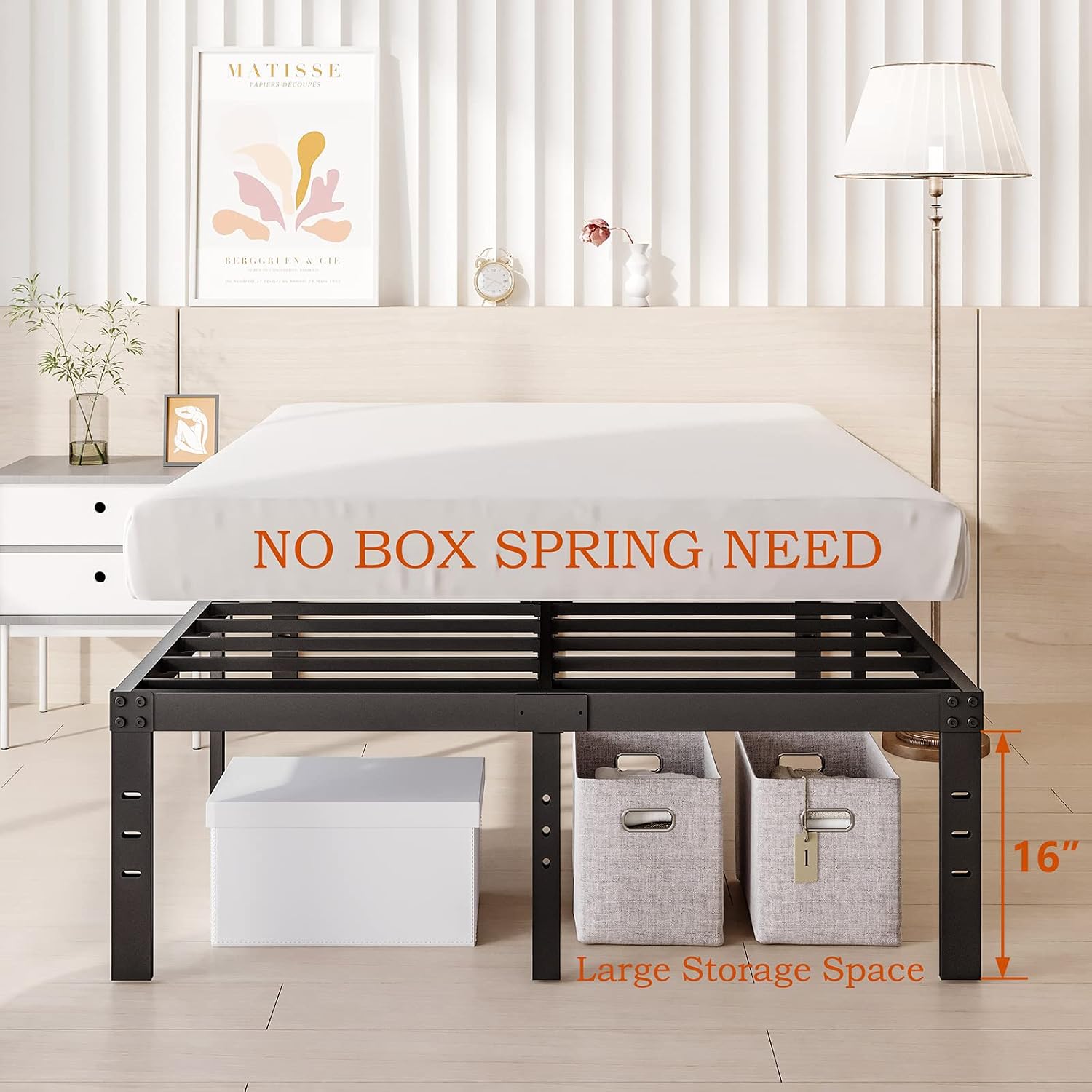 Heavy Duty Platform 14 Inch Full Bed Frame with Storage, Black