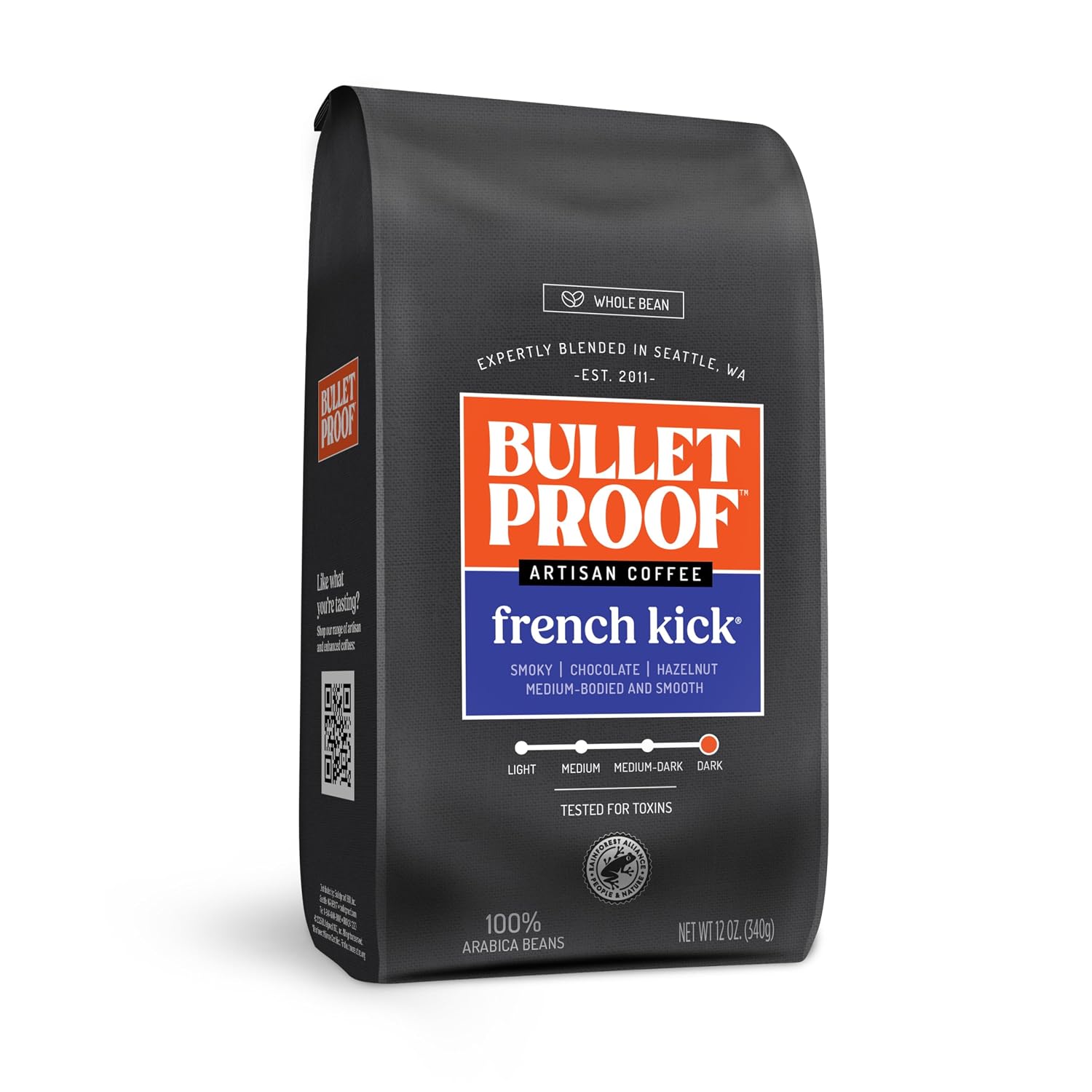 Bulletproof French Kick Dark Roast Whole Bean Coffee, 12 Ounces, 100% Arabica Coffee Sourced from Guatemala, Colombia & El Salvador