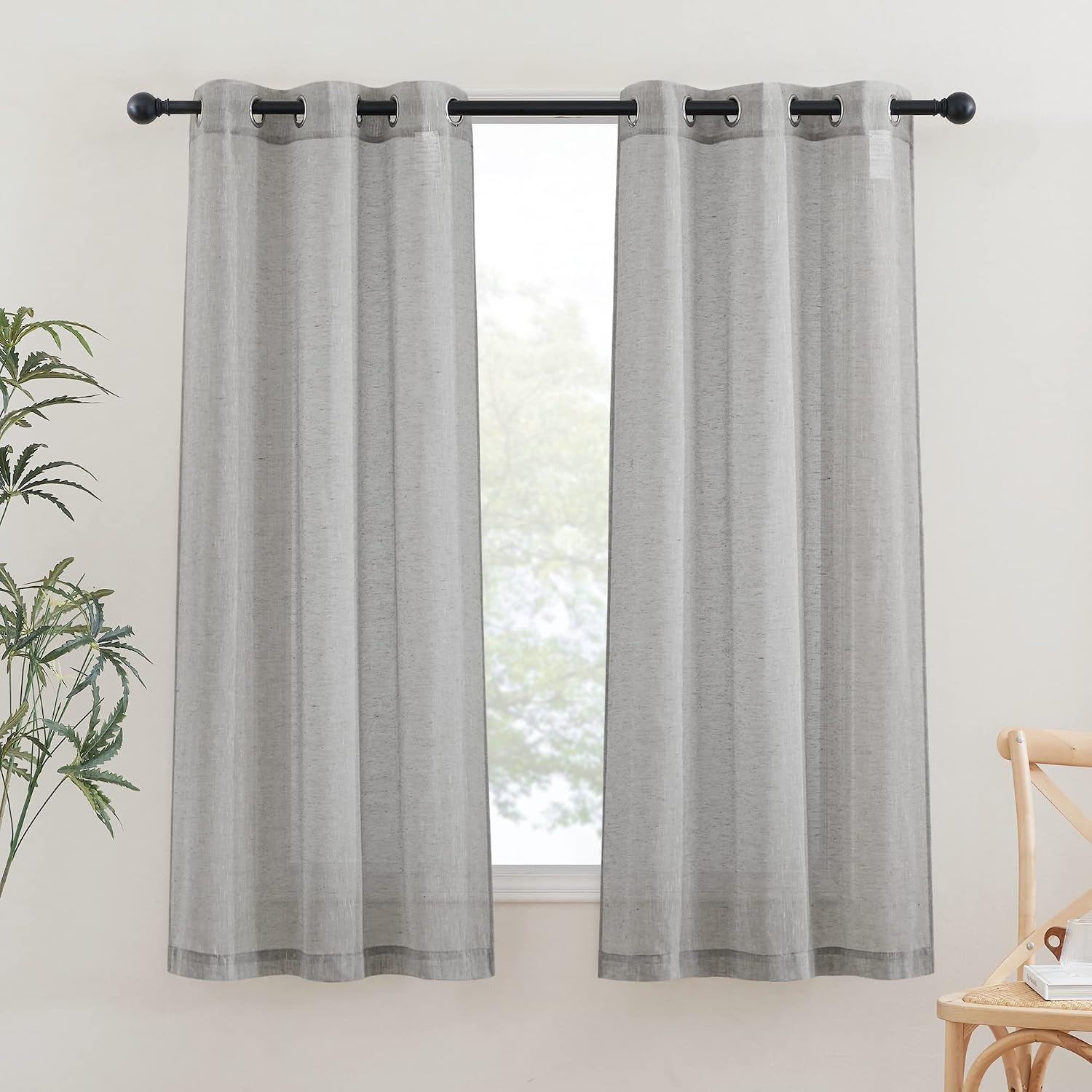 NICETOWN Linen Curtains Semi Sheer Bedroom Window Curtains