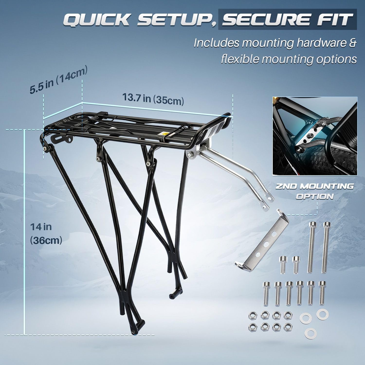 Flexzion Bike Cargo Rack, 55 lb Aluminum Rear Rack for 26-28 Inch Bikes