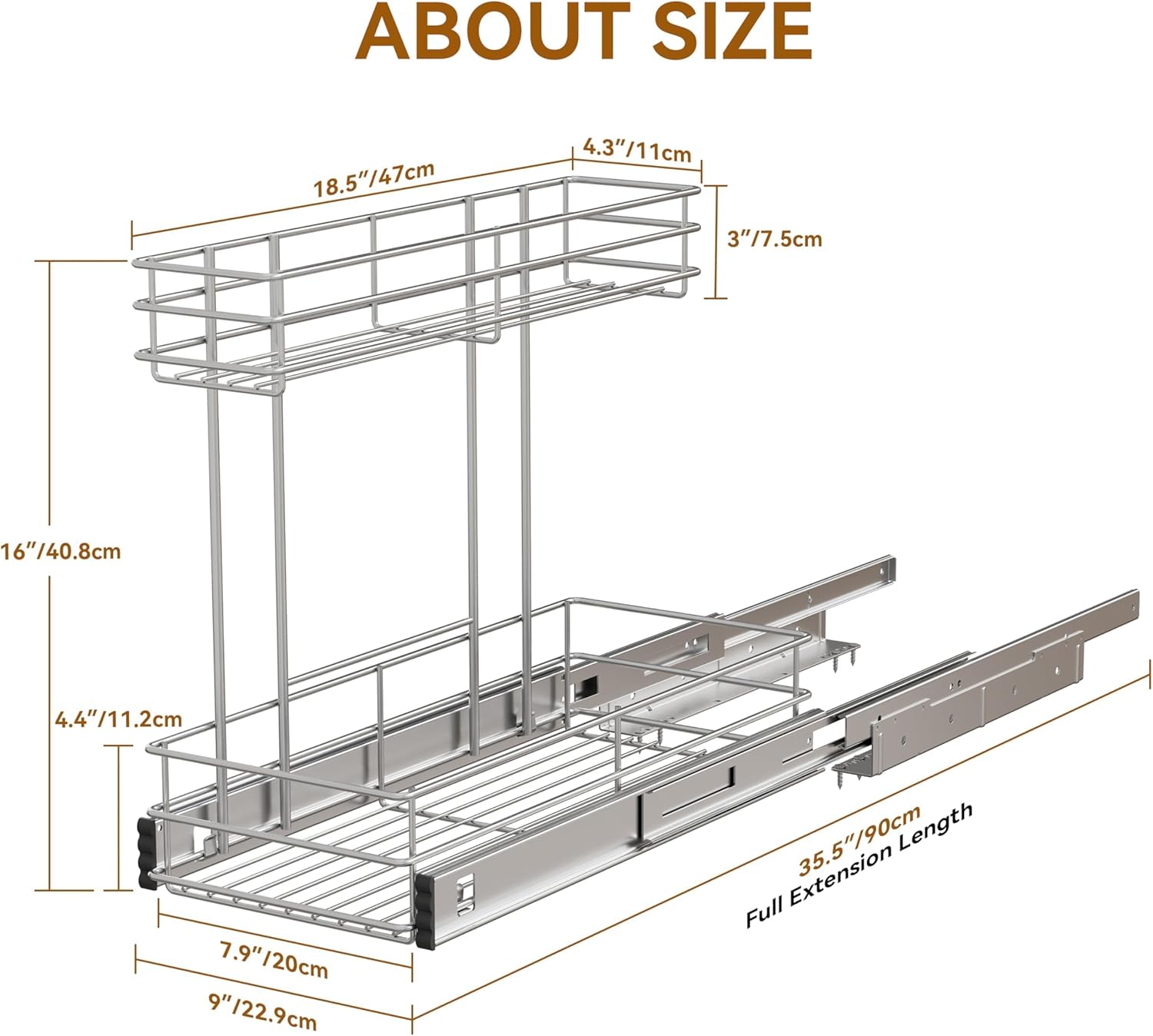 Under Sink Organizer 9" W X19 D, Pull Out Cabinet Organizer 2 Tier
