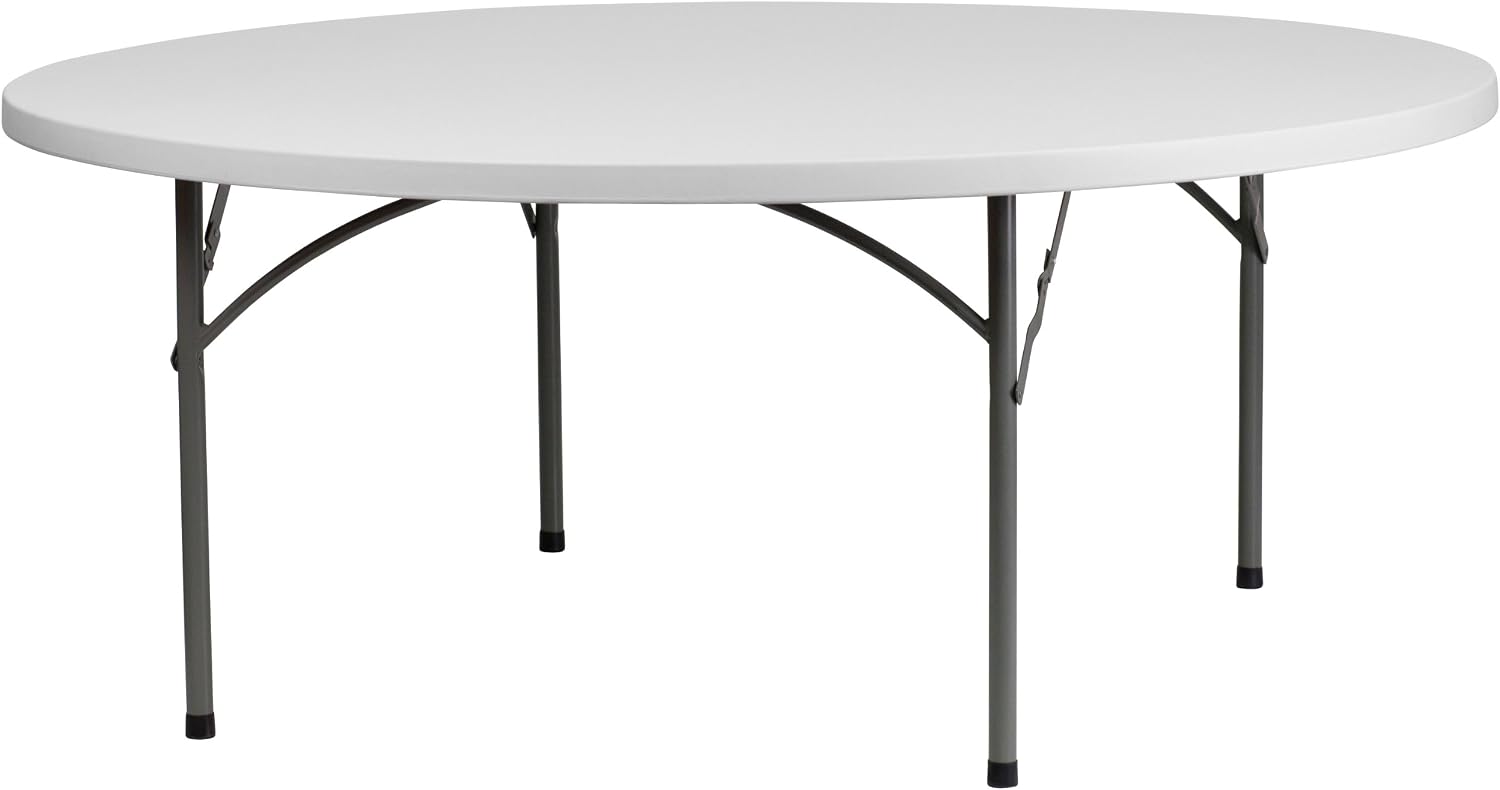 Flash Furniture 6 ft Plastic Round Folding Table, Granite White | Durable Construction, Commercial Use