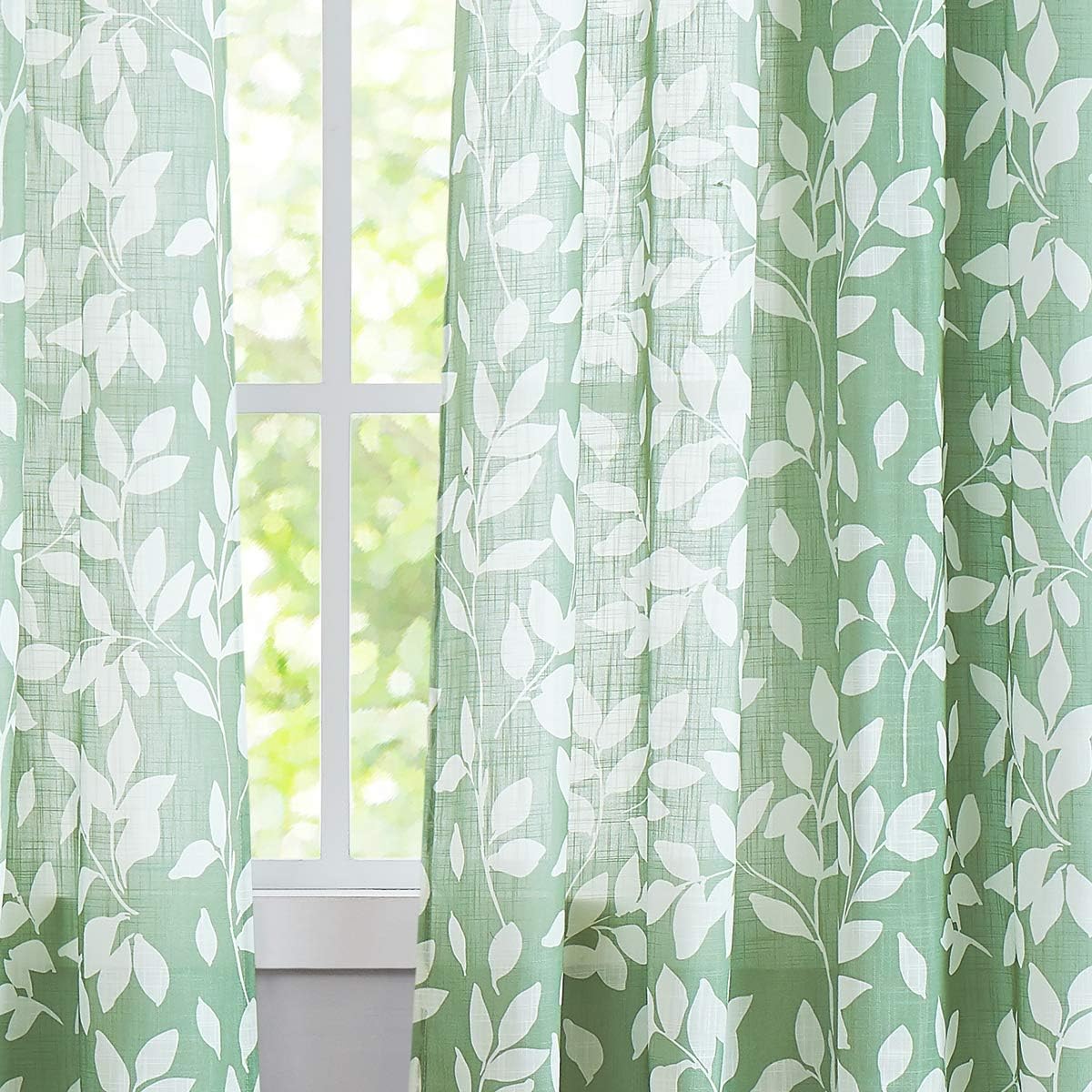 Leaf Semi Sheer Curtains for Bedroom Living Room 52x72" Taupe White Print 2