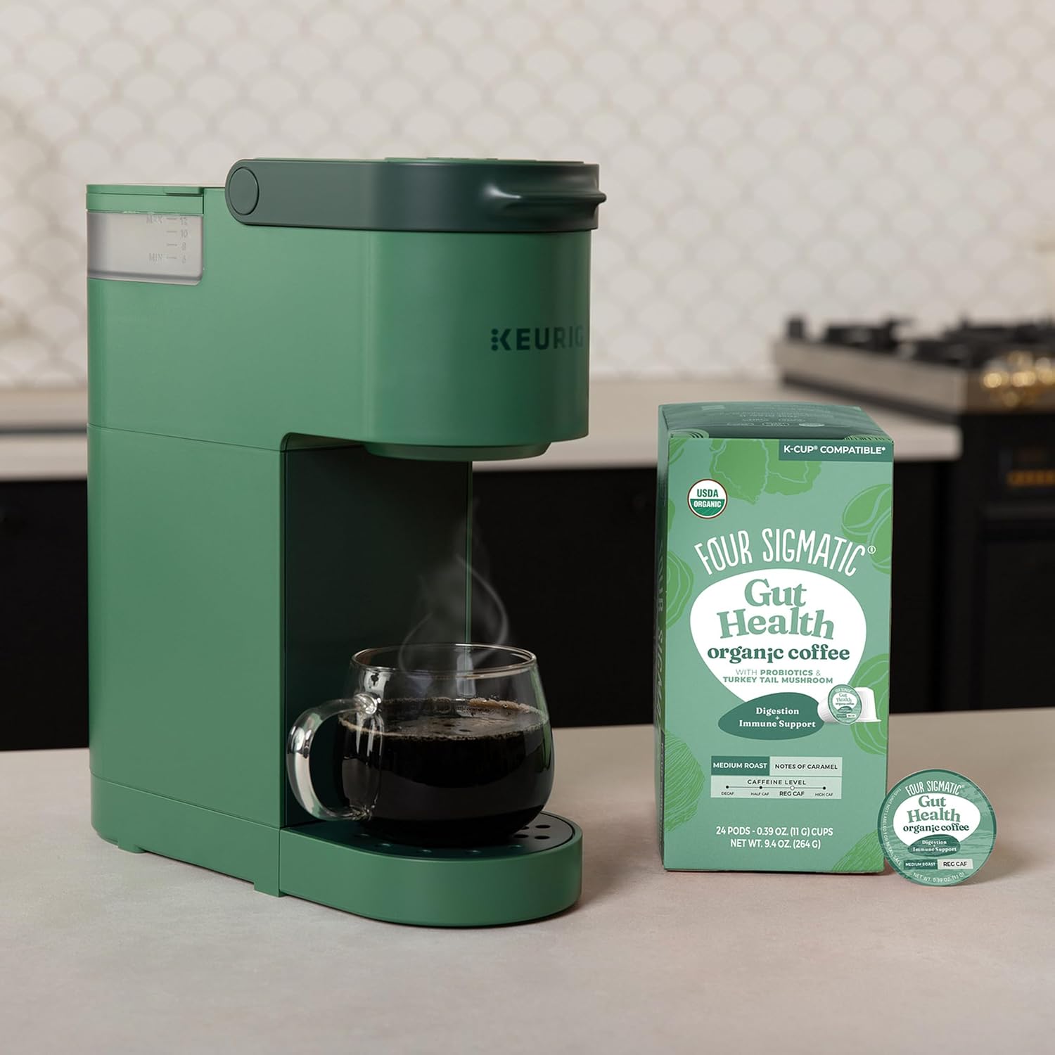 Four Sigmatic Mushroom Coffee K-Cups | Organic Dark Roast Coffee with Lion’s Mane Mushroom Powder & Yacon | Focus & Immune Support | Vegan & Keto