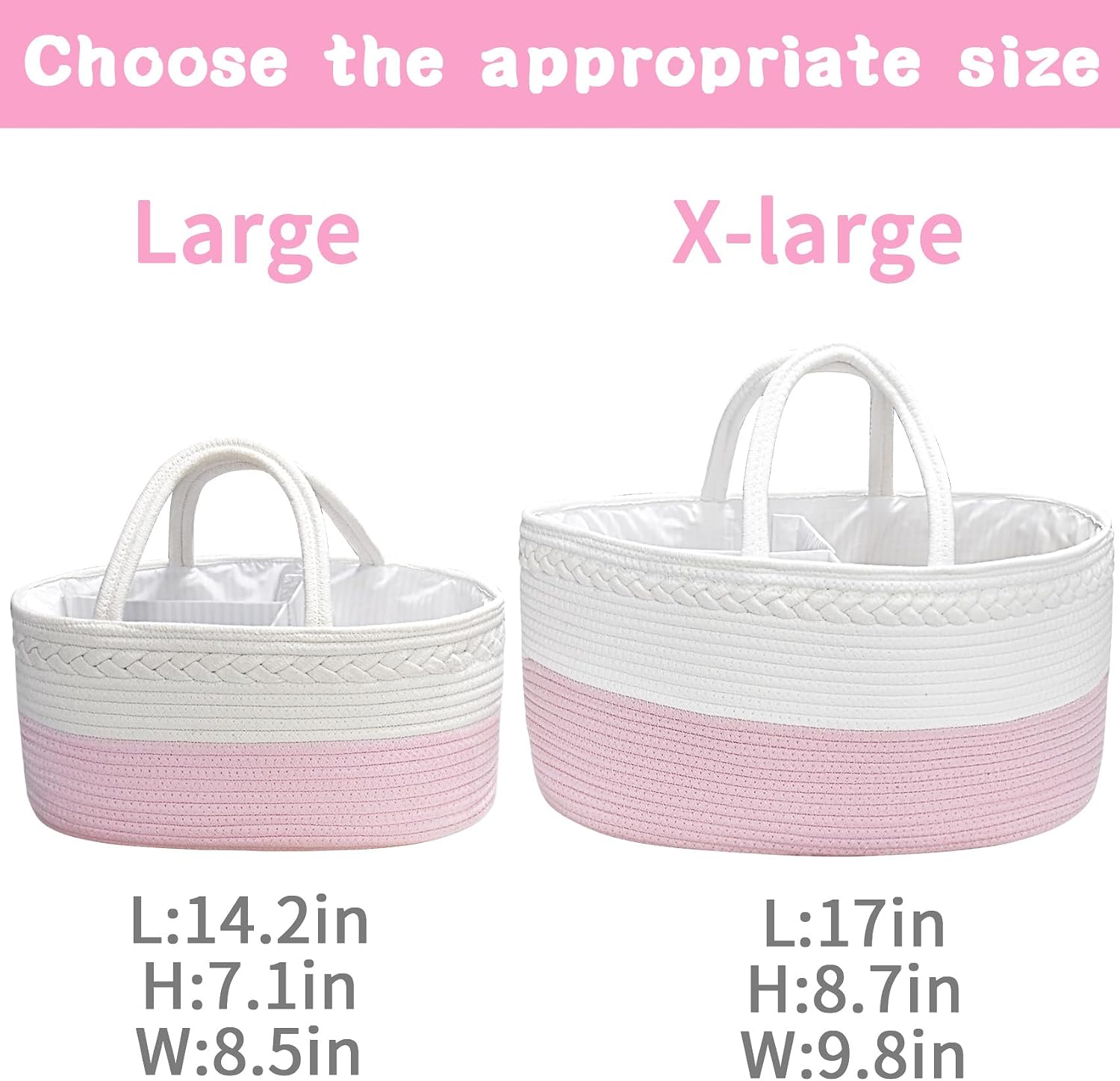 ABenkle Diaper Caddy Organizer - Cotton Rope Nursery Storage Basket for Baby Essentials, Boys & Girls Shower Gift, Changing Table Organizer