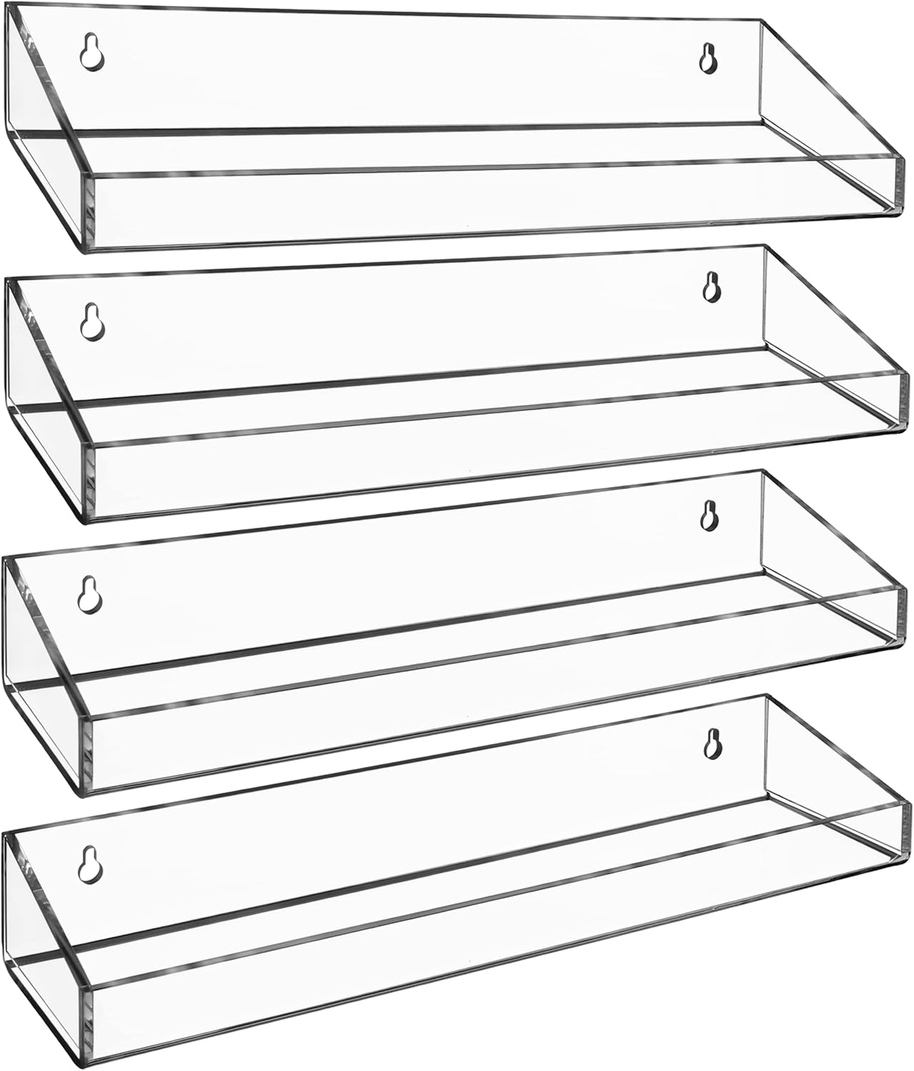 AMT 2 Pack Acrylic Floating Shelves, 15" L x 4" W, Clear Bathroom Wall, Bookshelves, Invisible Display for Office, Bedroom