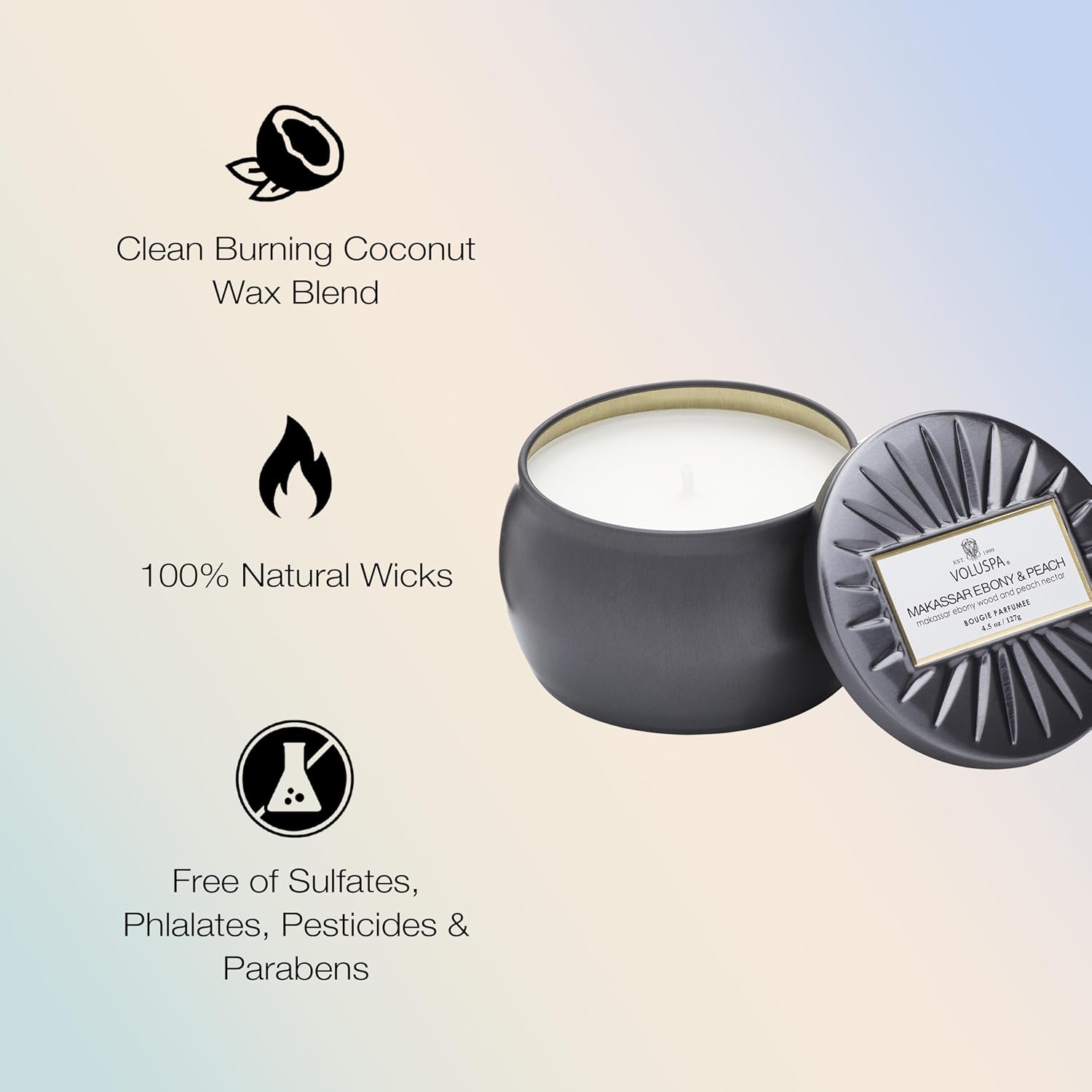 Voluspa Bourbon Vanille, Mini Tin Candle, 4 oz, 25 Hour Burn Time, Coconut Wax for Clean Burning, Handcrafted in the USA