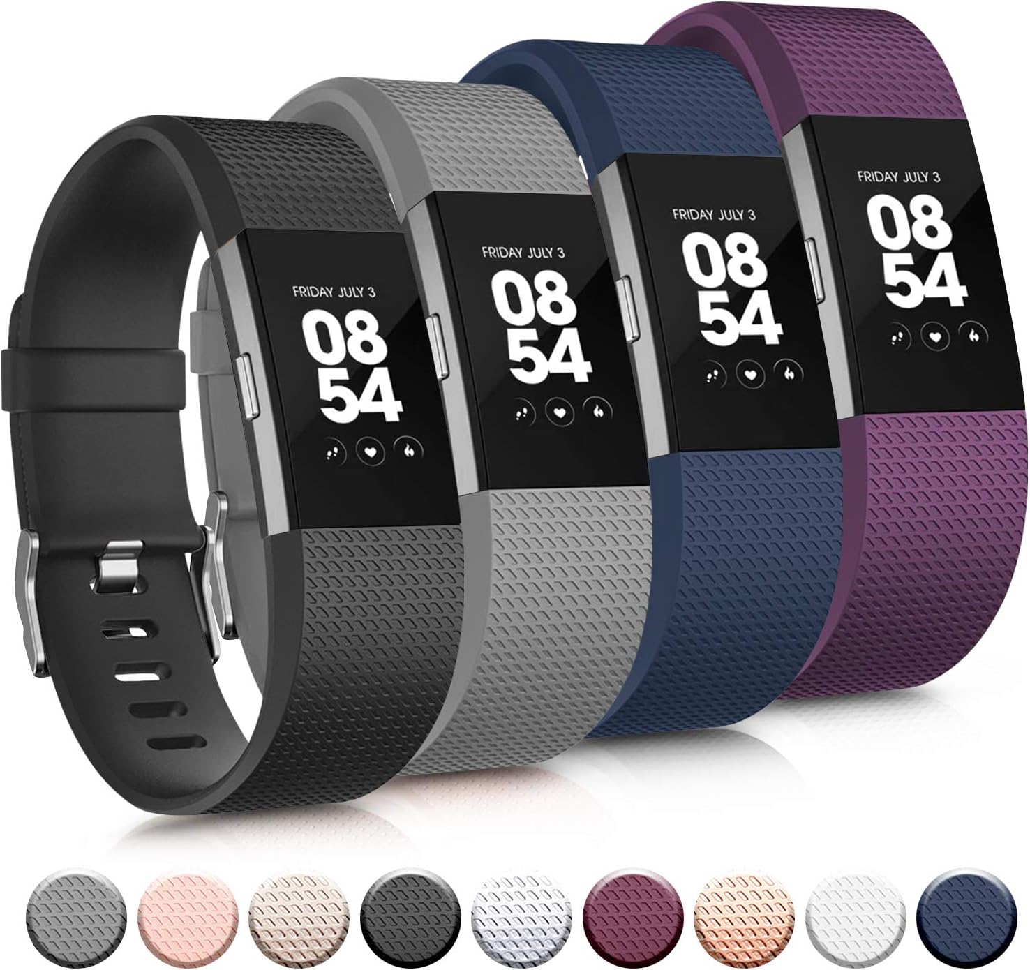 Tobfit Sport Bands Compatible with Fitbit Charge 2, 4 Pack, Replacement Wristbands for Women Men, Small/Large