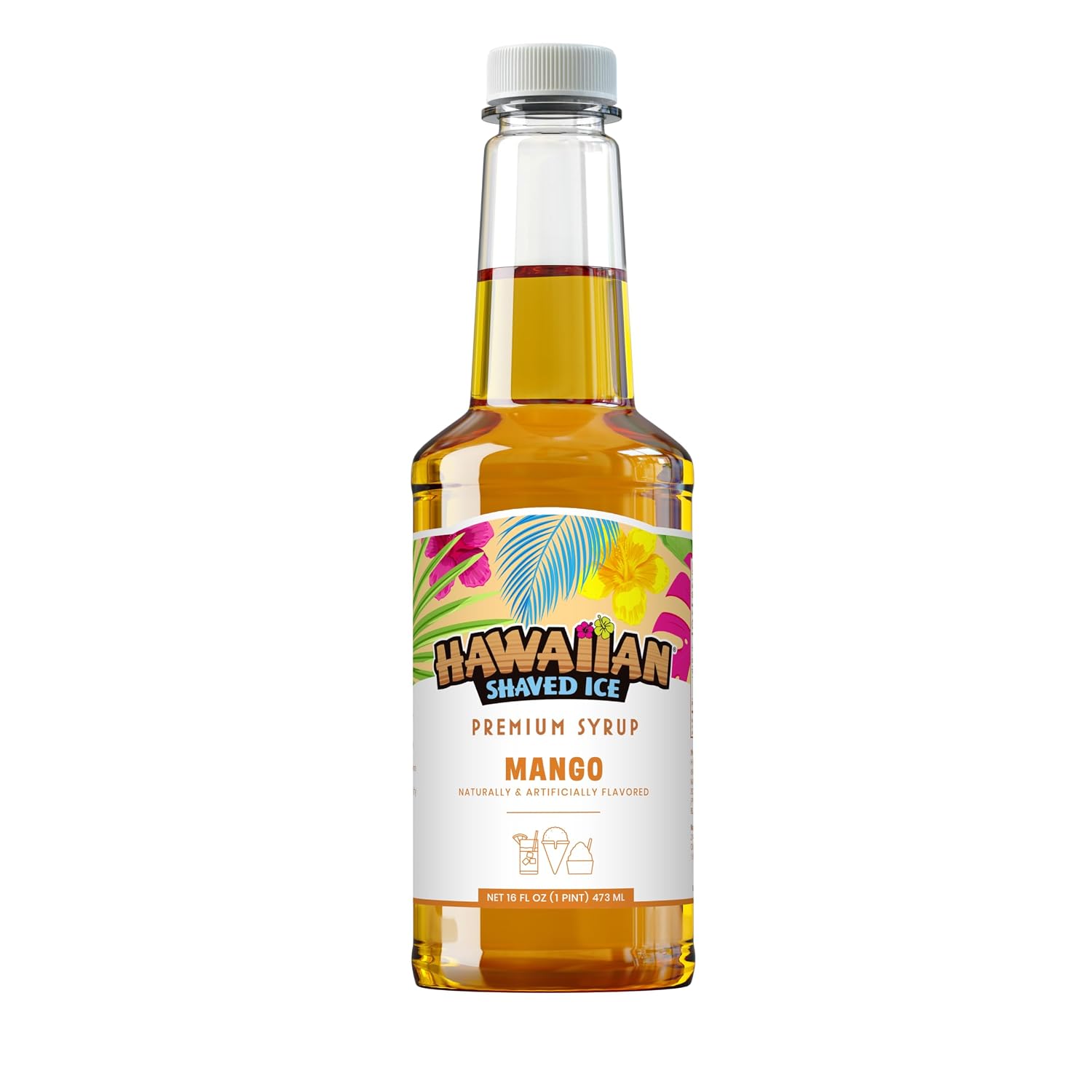 Hawaiian Shaved Ice Blue Raspberry Syrup - Made Nut Soy Dairy Free in the USA - Flavor Fluffy Shaved & Crunchy Snow Cone - Shelf Stable After Opening - Makes 8 Servings - 16 ounces
