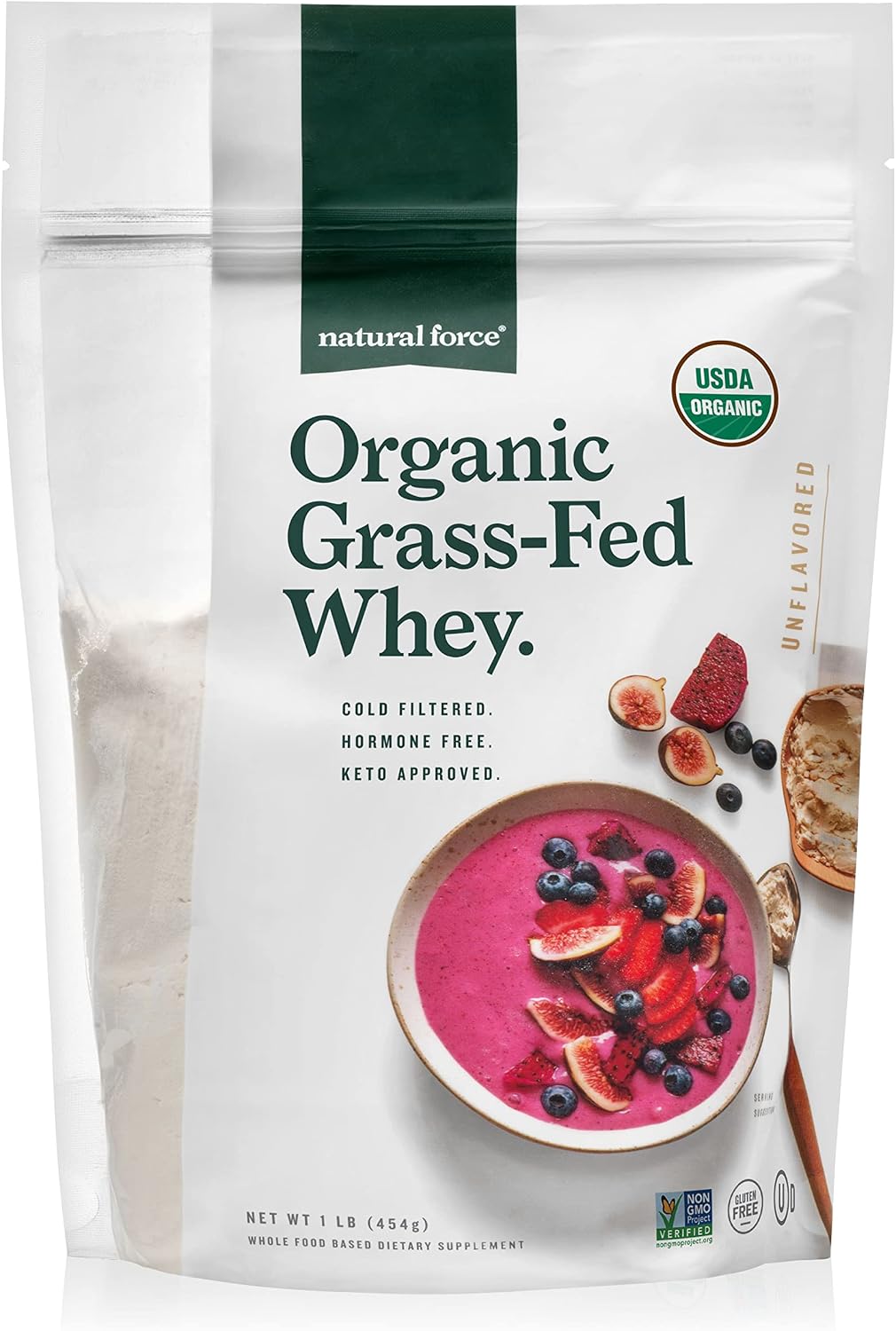 Natural Force Grass Fed Organic Whey Protein Powder – Non GMO Verified, Humane Certified & Lab Tested for Toxins – Real Vanilla Flavor – Keto Friendly, Low Carb, and Kosher - 16 Ounce A2 Protein