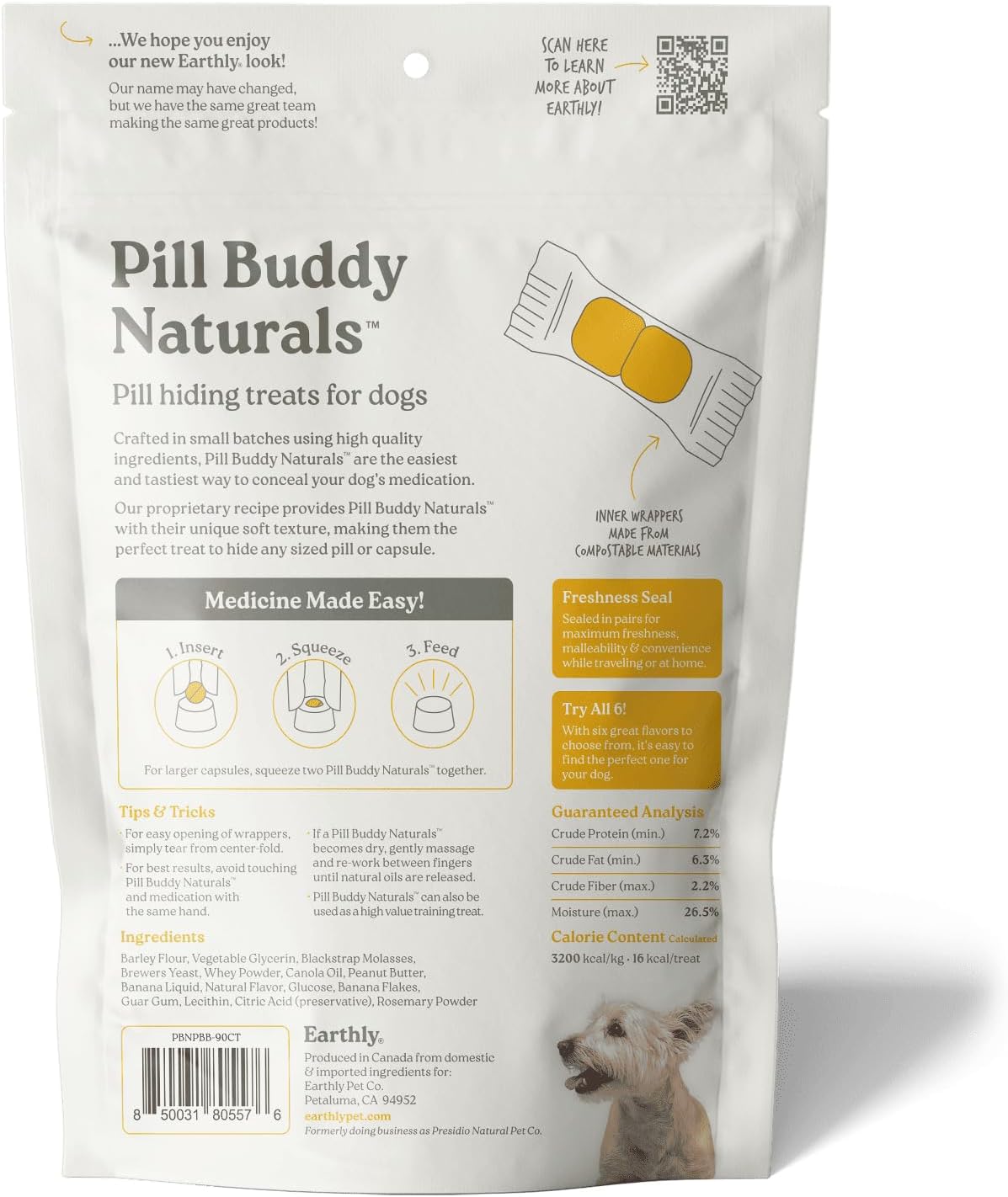 Presidio Earthly Pill Buddy Naturals - PB & Banana Recipe Pill Hiding Treats for Dogs - Make A Perfect Pill Concealing Pocket Or Pouch for Any Size Medication - 30 Servings
