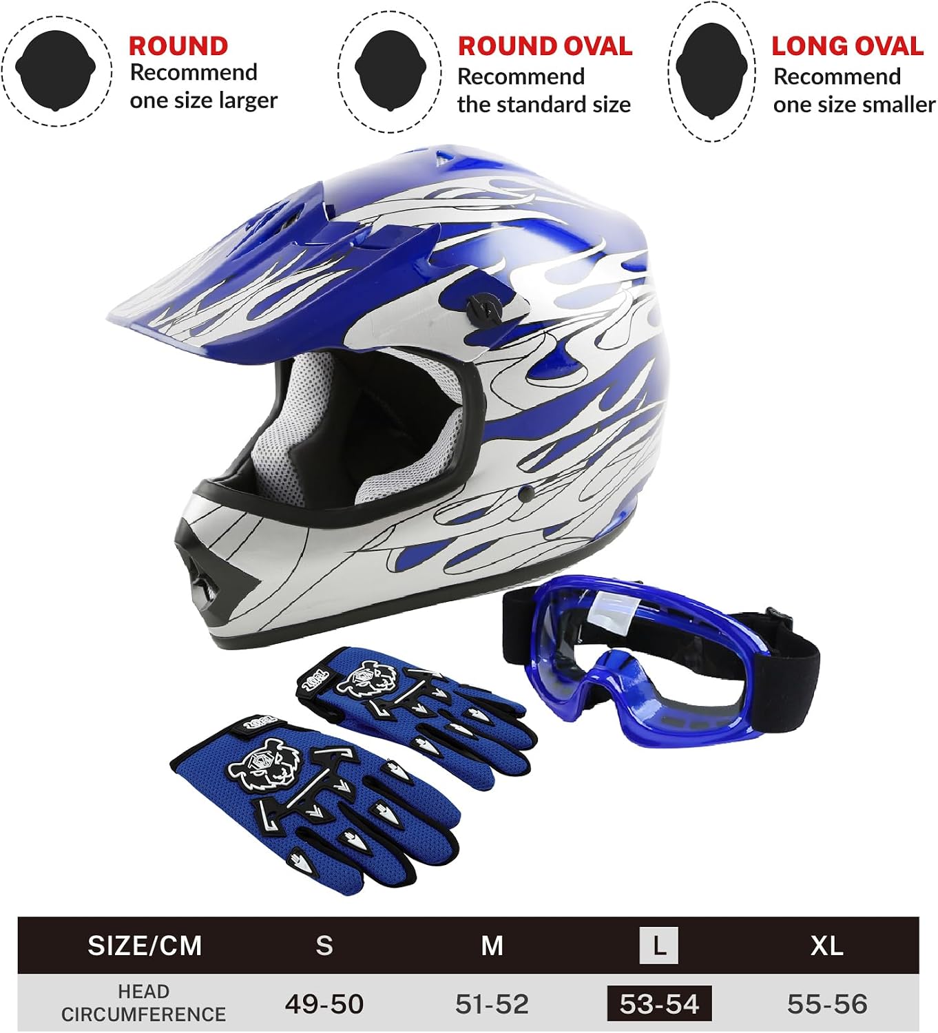 SLMOTO ATV Helmets for Kids Youth DOT Motocross Offroad Street Helmet Motorcycle Blue Helmet Dirt Bike Motocross Helmet+Goggles+Gloves