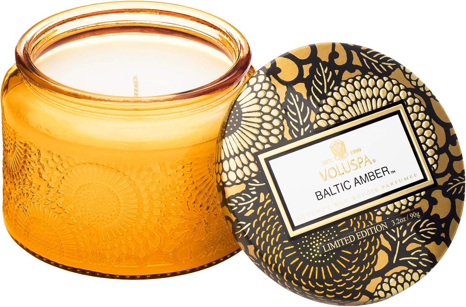 Voluspa Baltic Amber, Petite Candle Jar, 3.2 Ounce, 25 Hour Burn Time, Coconut Wax for Clean Burning, Handcrafted in the USA