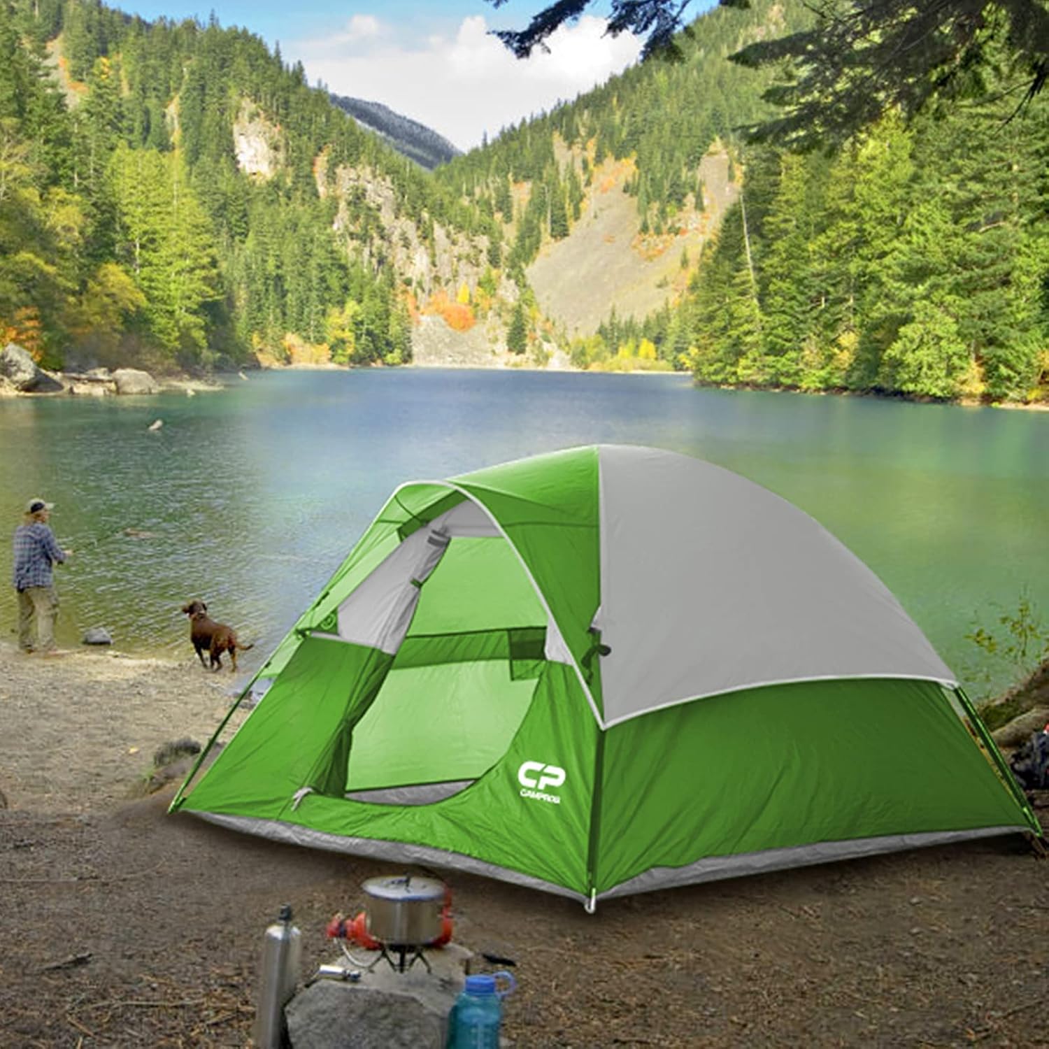 CAMPROS CP 3 Person Tent, Waterproof Dome Tents for Camping with Rainfly