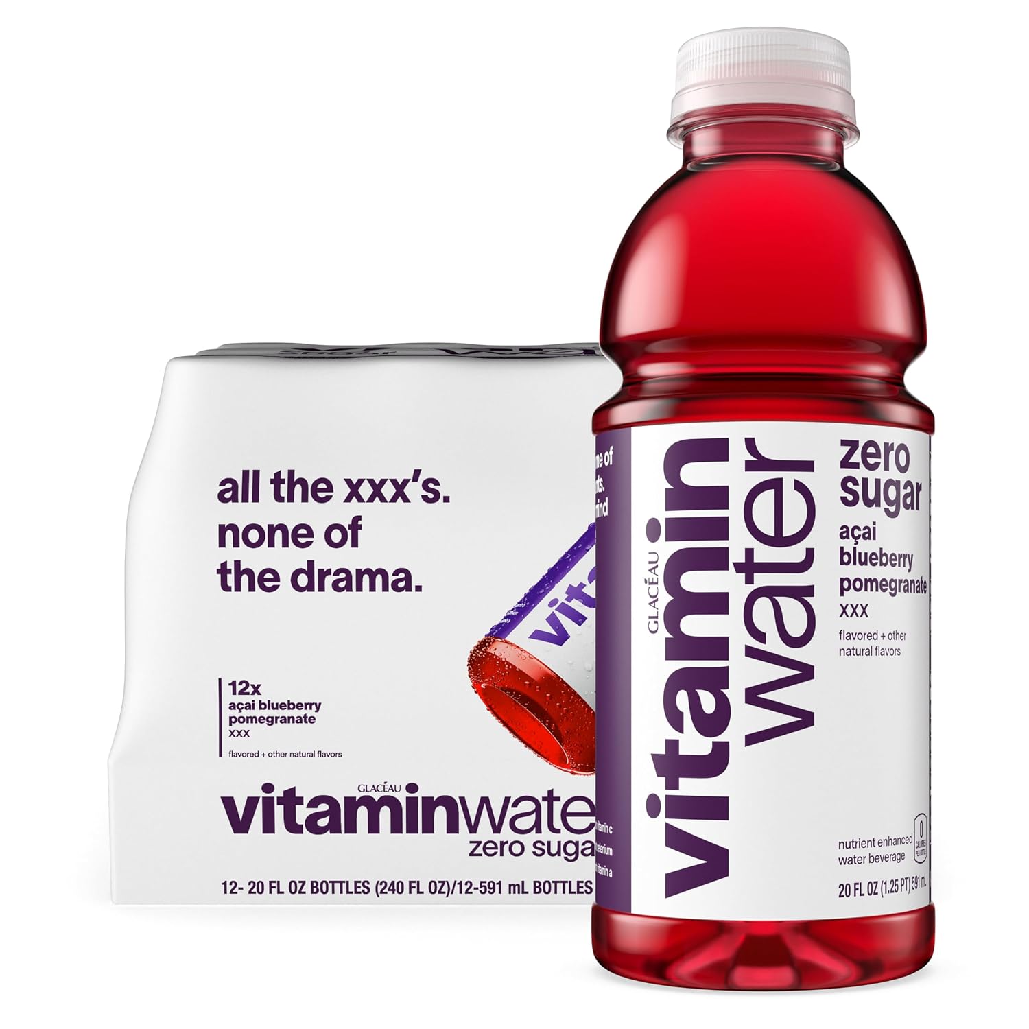 vitaminwater Squeezed Lemonade Zero Sugar, Flavored Water Beverage Bottles, 20 fl oz, 12 Pack
