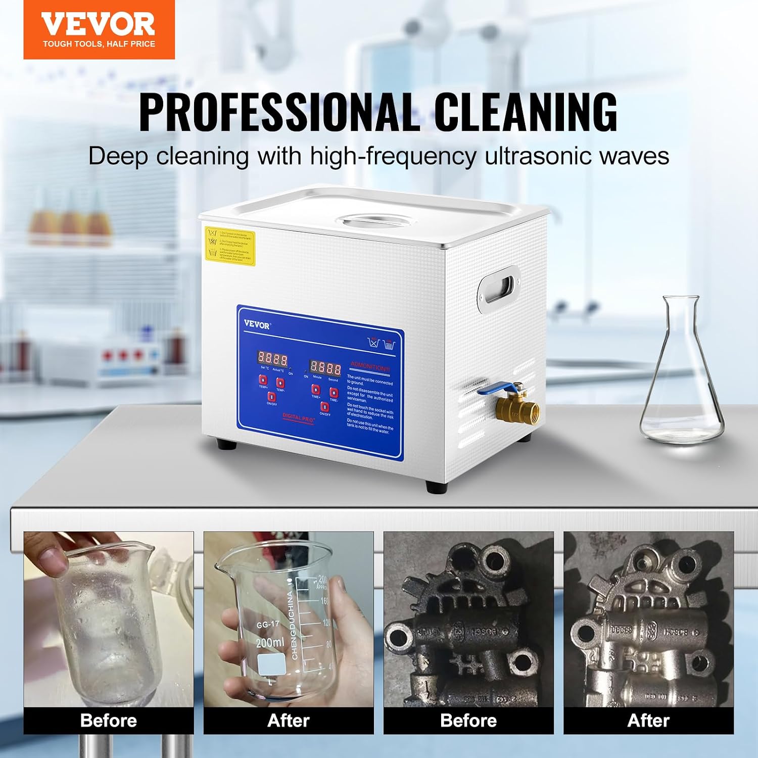 VEVOR 6L Commercial Sonic Cleaner, 40kHz Professional Cleaning Machine with Digital Timer & Heater, 110V - Ideal for Watches, Instruments, and Industrial Parts, FCC/CE/RoHS Certified | with Digital Timer and Heater, 110V, for Watch, Instruments, and Indu…