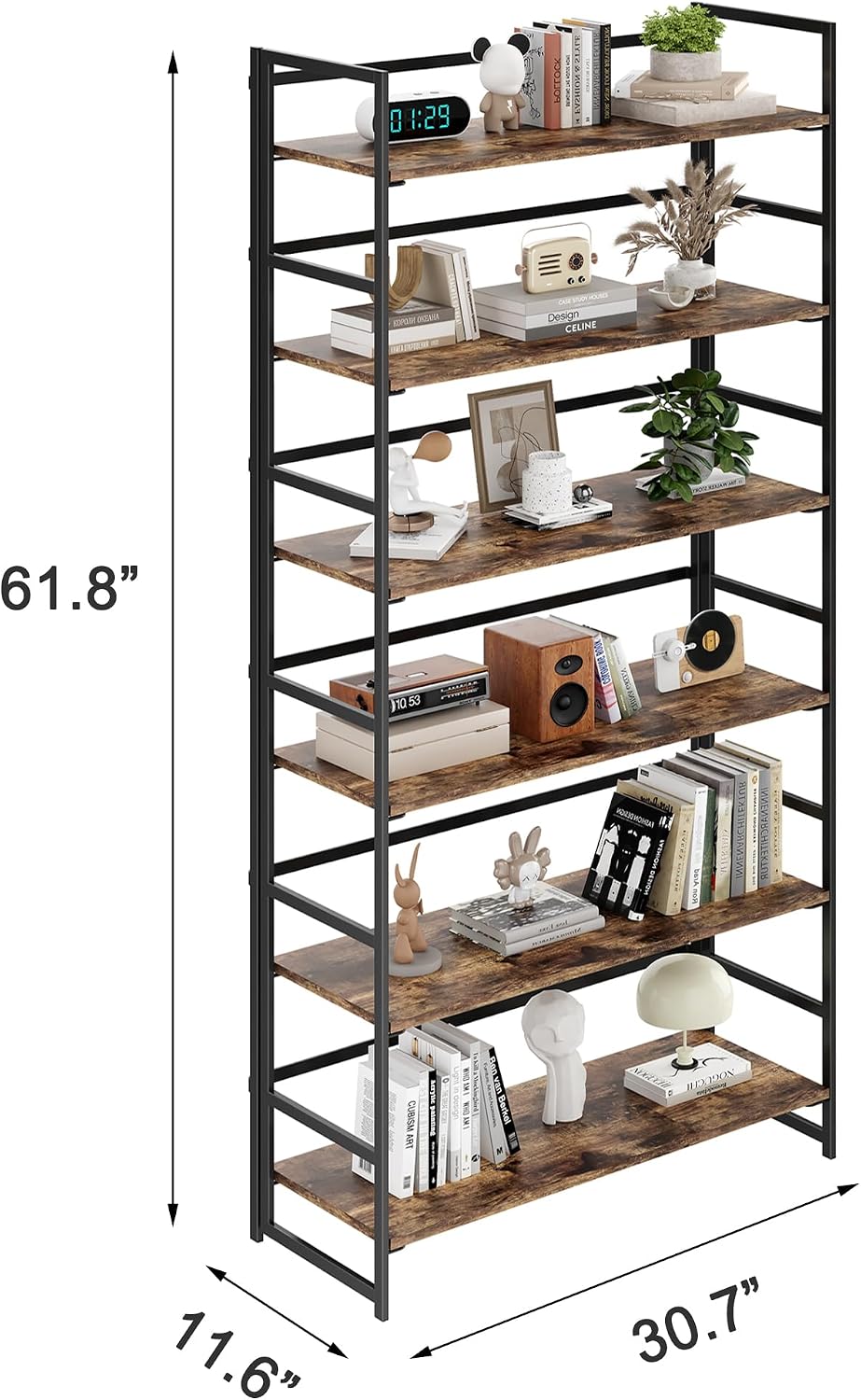 Vintage Multifunctional Folding Bookshelf, No-Assembly Plant Stand Storage Rack Shelves for Home Office (Fire, 5-Tier)