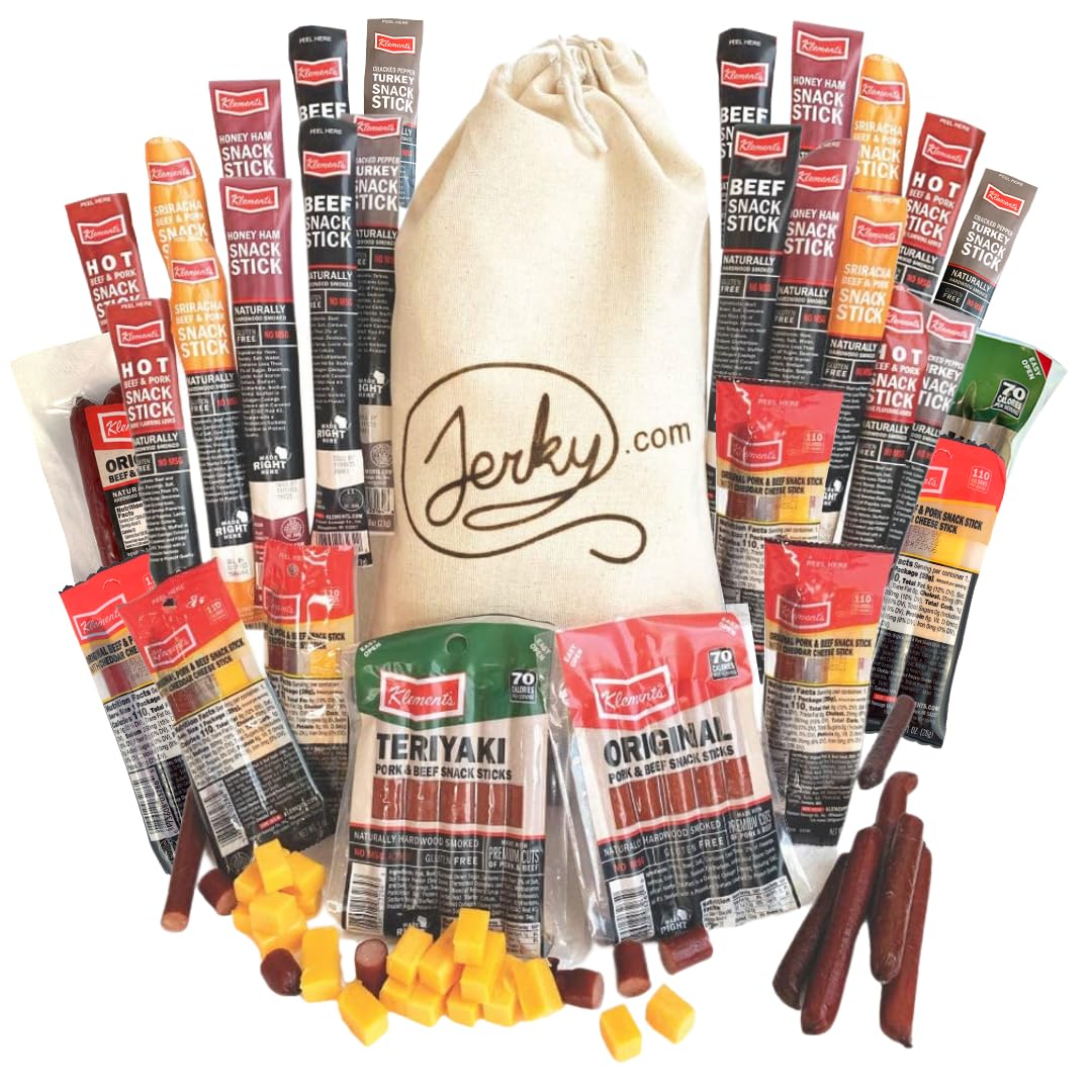 Jerky.com 26pc Meat Sticks Variety Pack - Birthday Gifts for Men - Beef Jerky Gifts for Men - Low Sugar & High Protein - Gluten Free & Keto Meat Sticks - Pork, Turkey, Ham Beef Jerky Sticks & Cheese Sticks