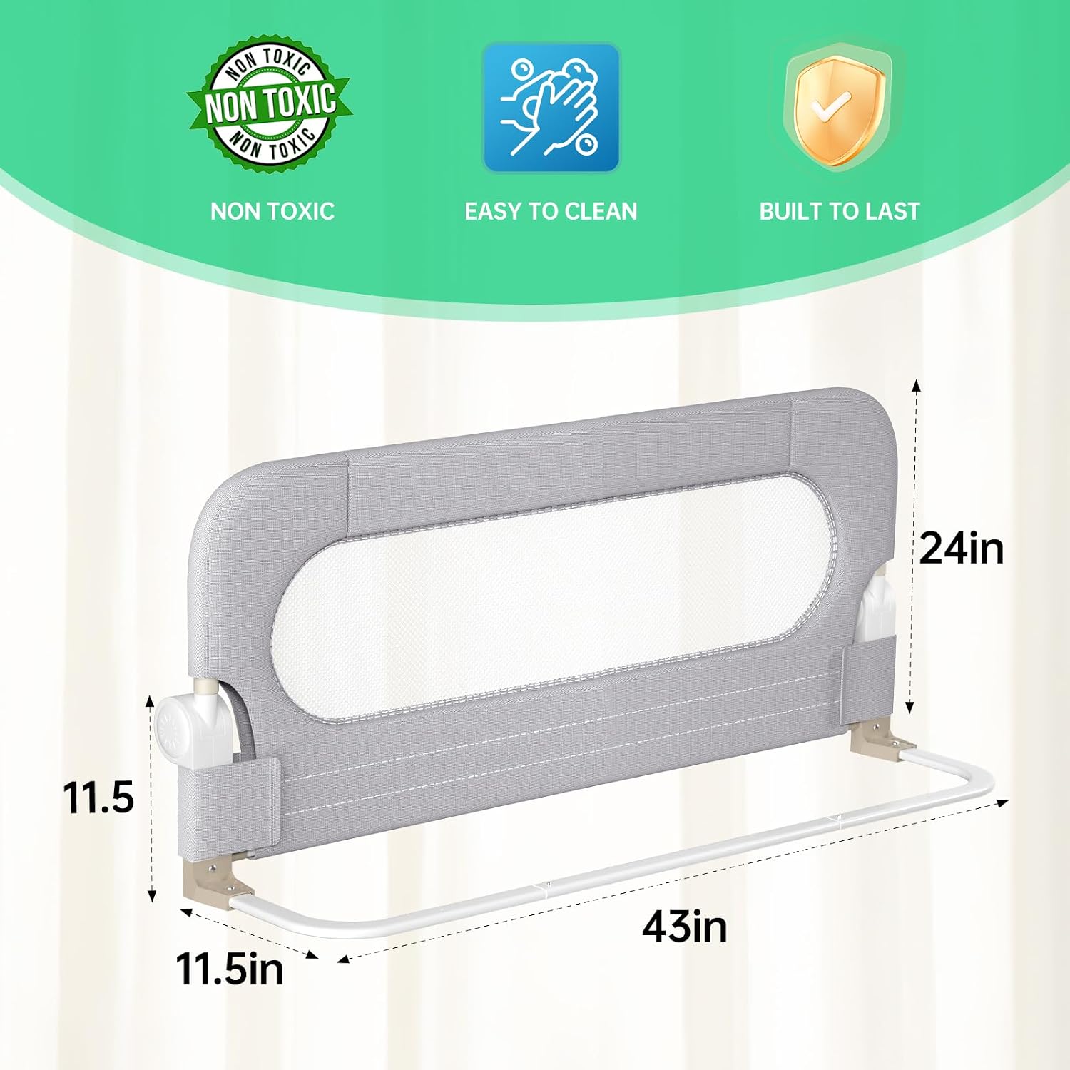 UPGOGO Folding Bed Rail for Toddlers, White, 71" L x 23.6" H | U-shaped base，Reinforced Anchors, Built-in Sponge , Secure lock