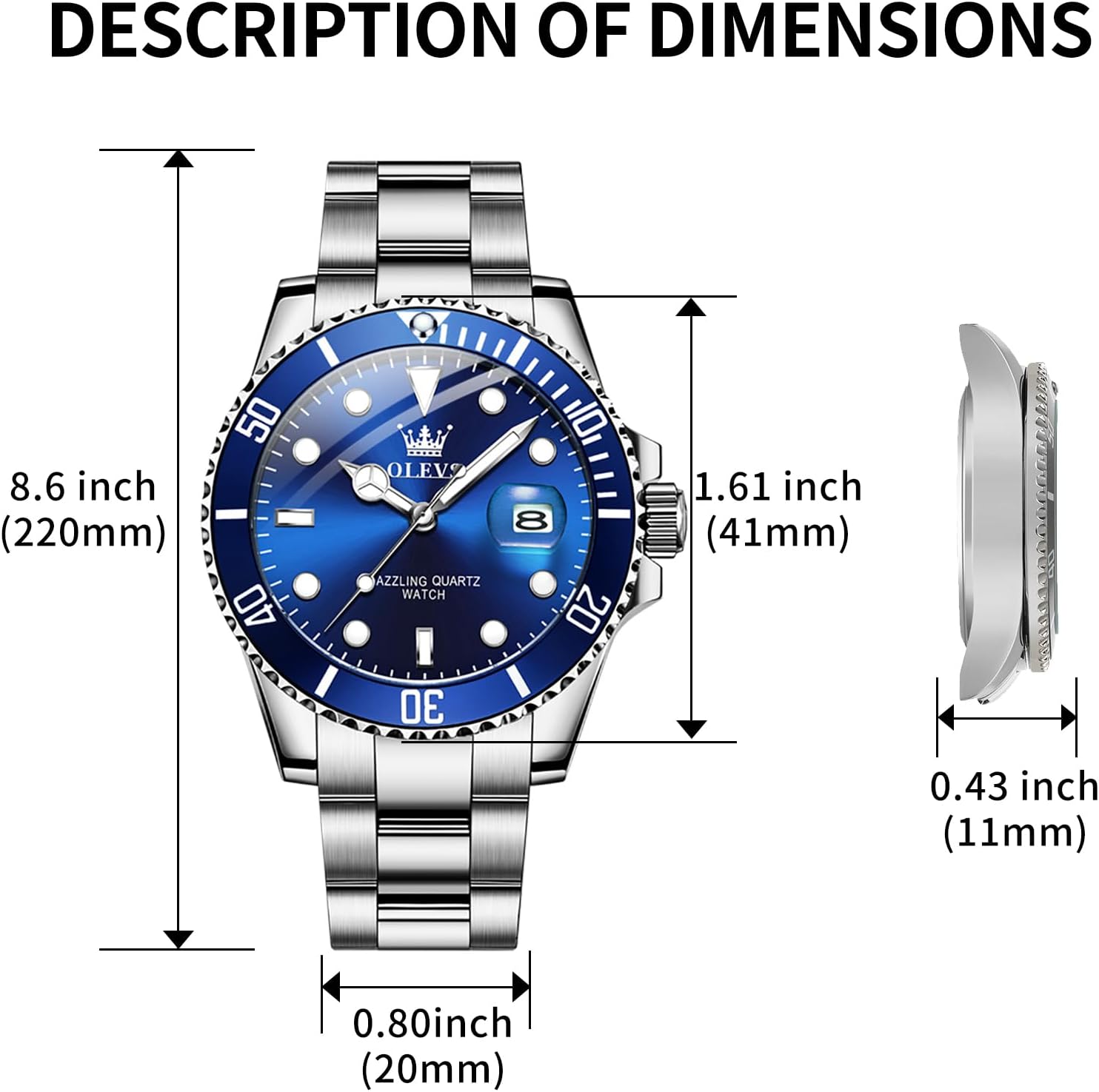 OLEVS Luxury Watches for Men Big Stainless Steel Waterproof Quartz Analog
