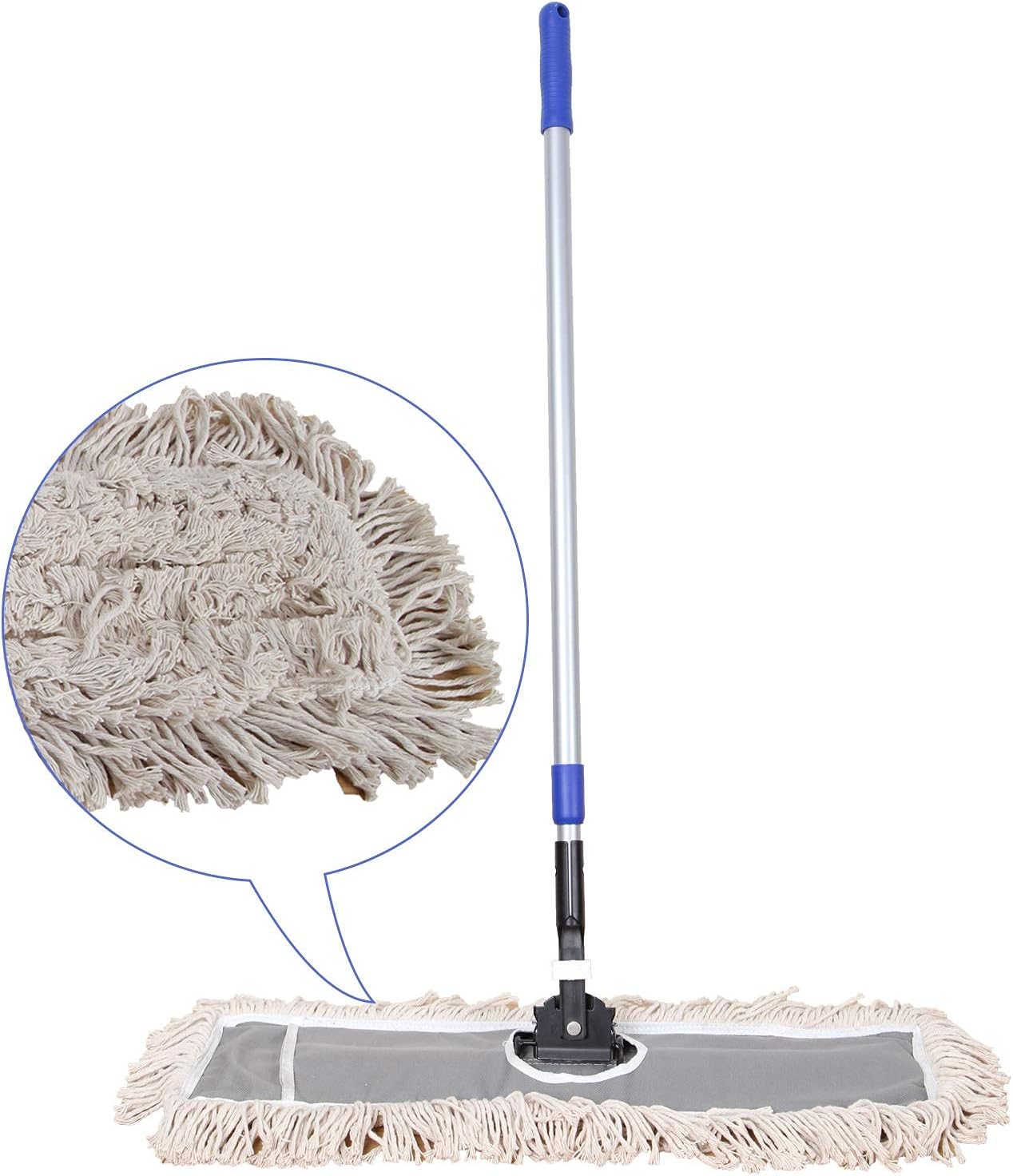 24" Industrial Cotton Floor Dust Mop with adjustable Steel Handle - Commercial Mops for Hardwood, Tiles, Laminate, Vinyl, Garage epoxy, Bamboo surface cleaning and Flooring Push Dust Broom