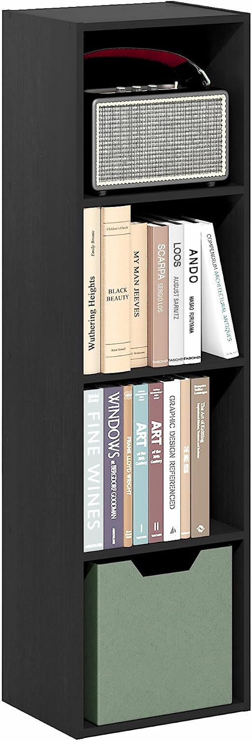 Furinno PASIR Book Shelf, 5-Tier Modern Bookshelf, Open Shelves Bookcase, 9 x 12 x 52, for Living Room, Bedroom, Home Office, Plain White