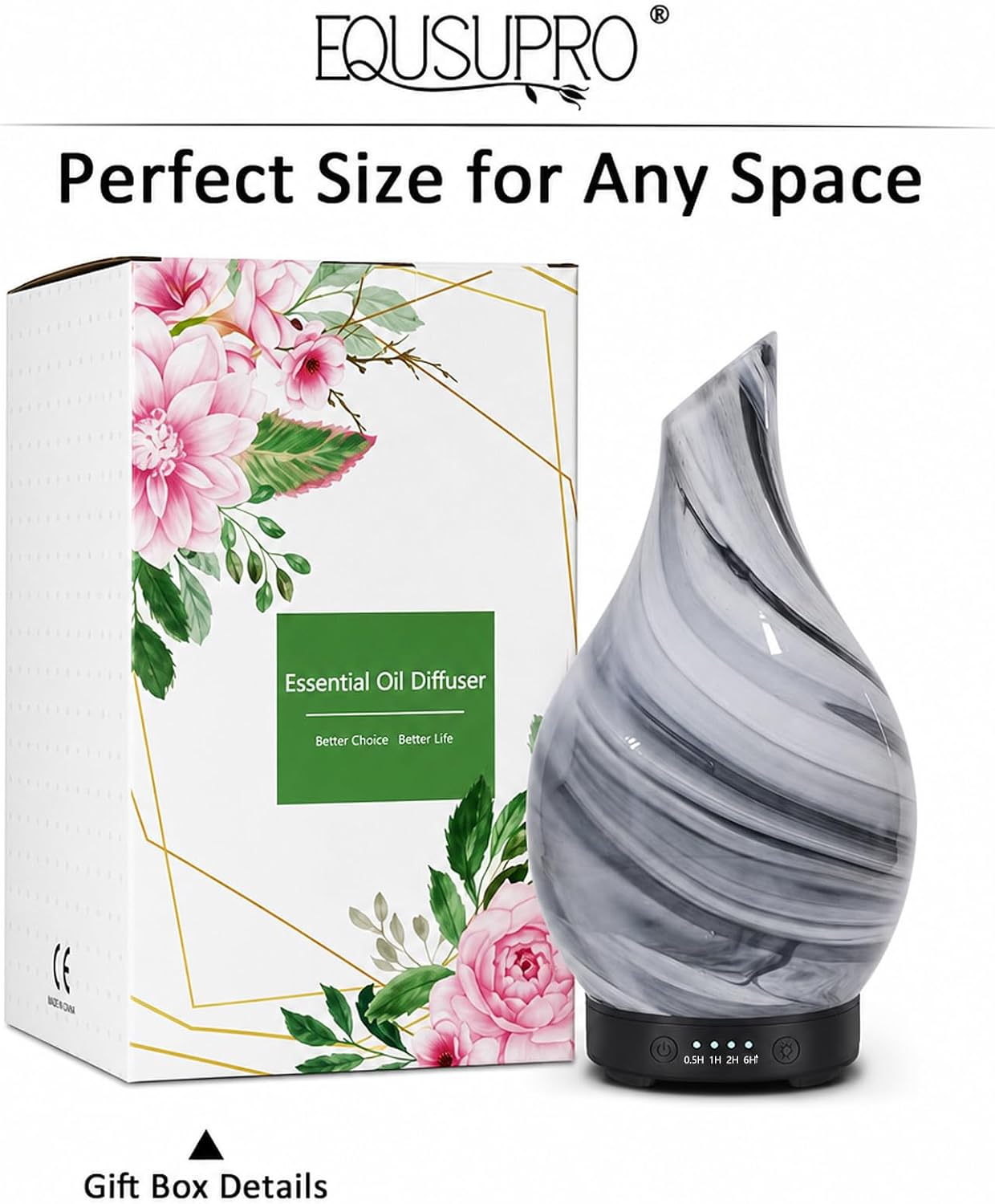 Aromatherapy Essential Oil Diffuser for Home- Art Glass Diffuser for Essential Oils with Waterless Auto Shut-Off 4 Timer 7 Colors LED Night Light