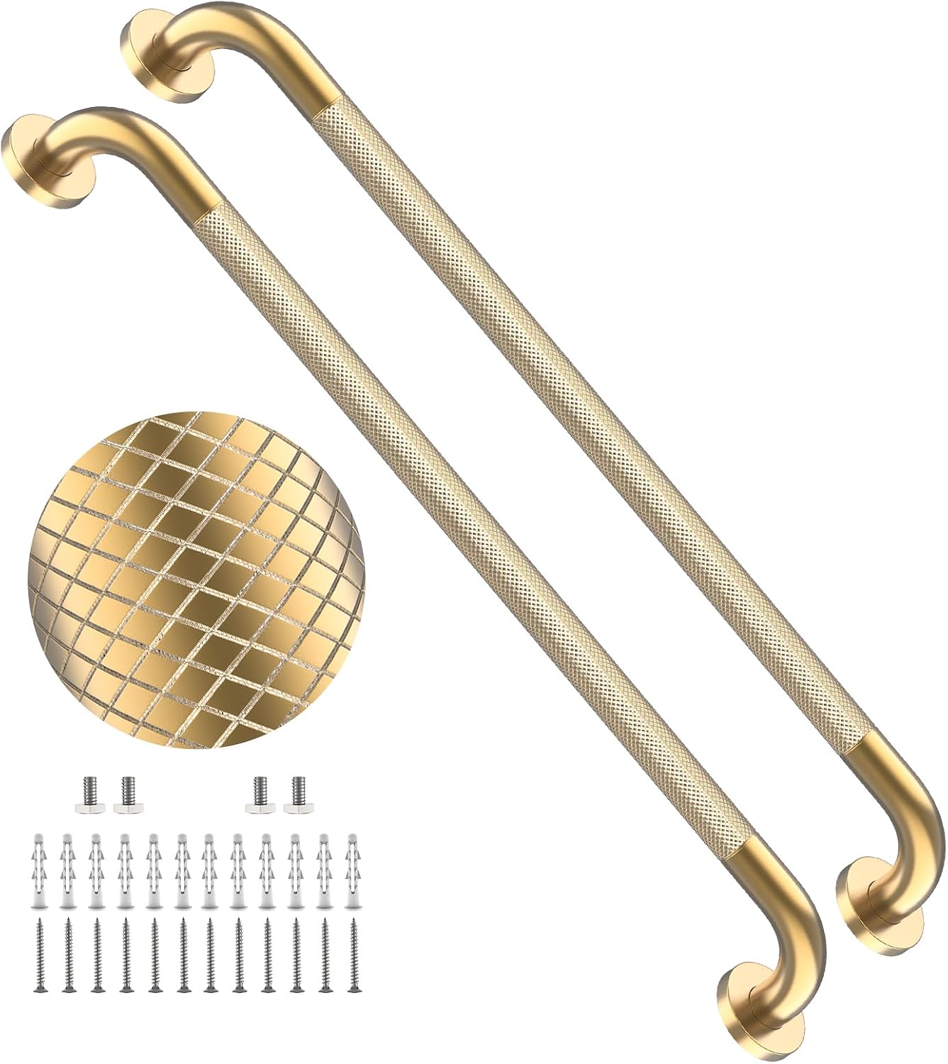 40 Inch Brushed Nickel Shower Grab Bar Anti-Slip Knurled Grip,Safety Handle | YuanDe 1.25" Diameter Stainless Steel Bathroom Grab Bars, Handicap Injury Elderly Senior Assist Support Shower Handle-2Packs