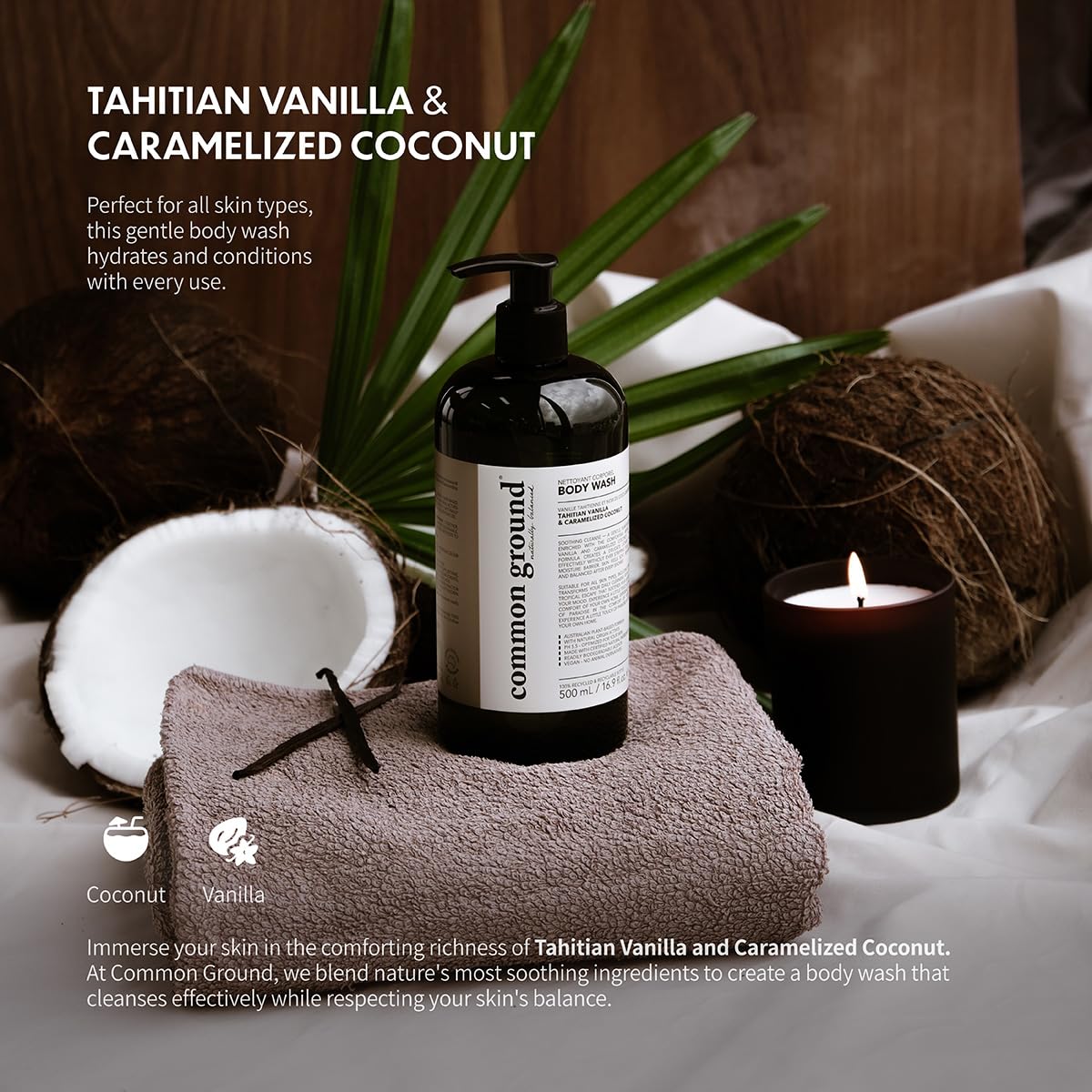 COMMON GROUND Natural Body Wash - Paraben & Cruelty Free, Vegan, Plant-Based, Botanical Freesia Scent & Avocado Oil Extracts - All Skin Types