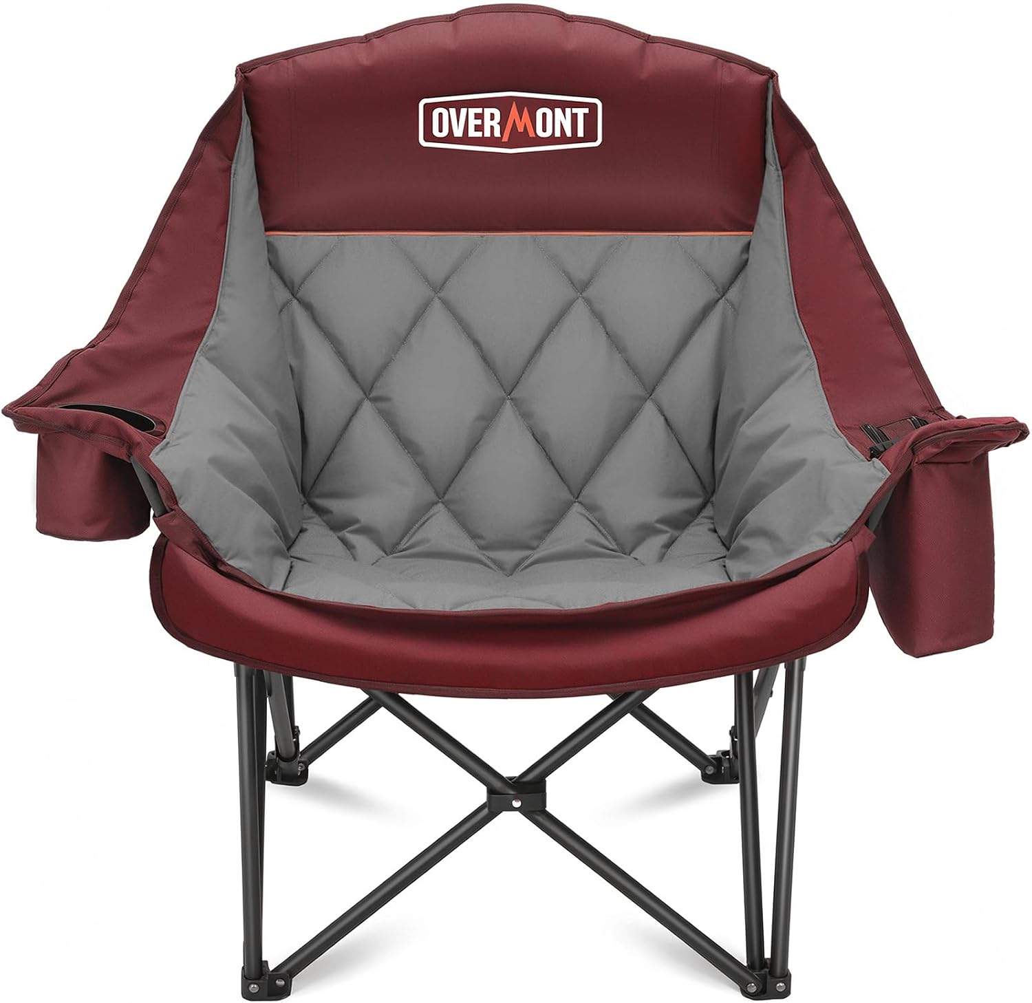 Overmont Oversized XL Camping Chair for Adults - 500lbs Support Heavy-Duty Padded Folding Chair with Side Pocket Cup Holder Cooling Bag for Outdoor Sports Garden Beach Fishing Lawn Black