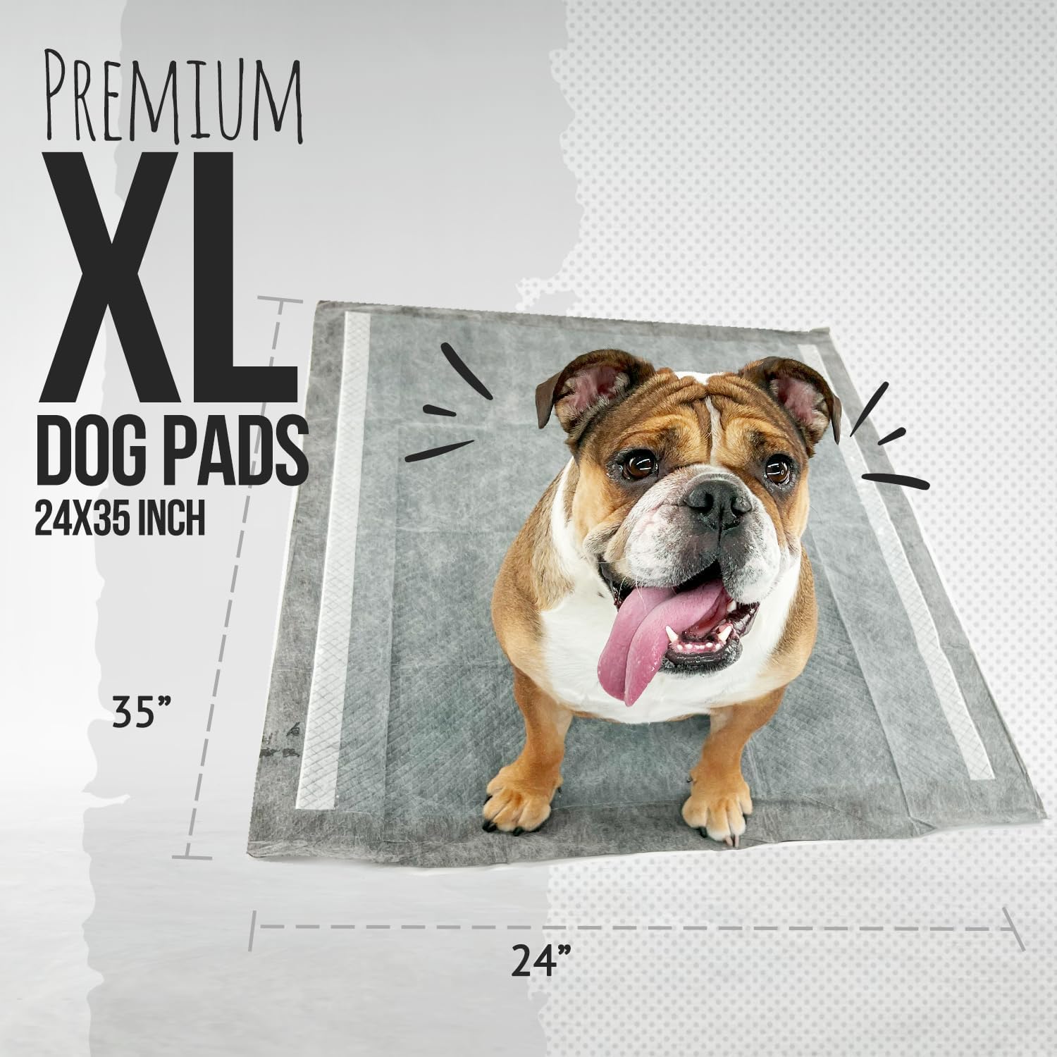 Bulldoglogy 50-Count Carbon Black Dog Pads Puppy Training Pads with Adhesive Tape 24x24 - Large Charcoal Puppy Pads Dog Training Wee Pads, Odor Control Thick Pee Pads for Dogs Extra Quick Dry