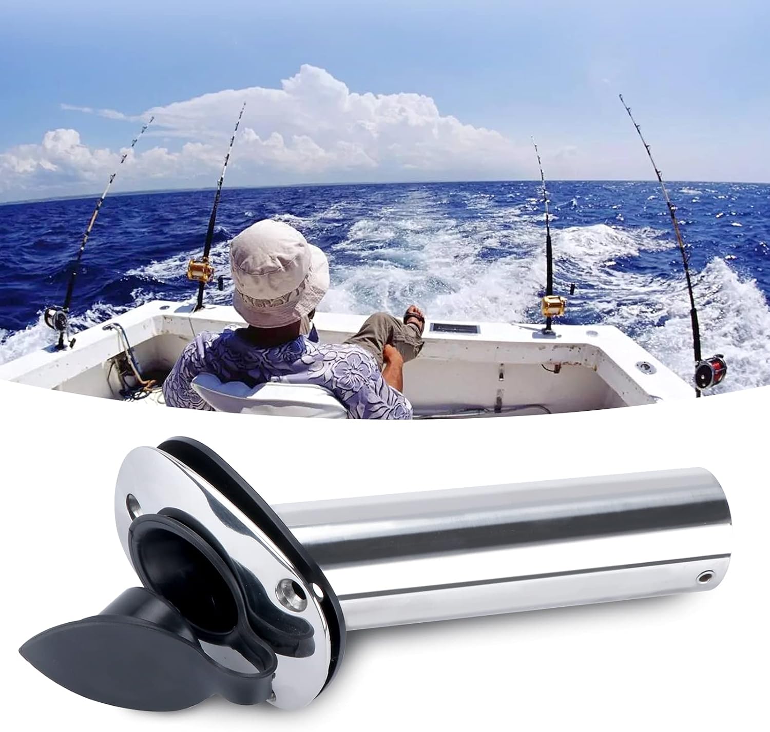 Hoffen 2Pcs Boat Stainless Steel Fishing Rod Holder Flush Mount 15/30/90 Degree with PVC Cap,Inner Tube and Gasket