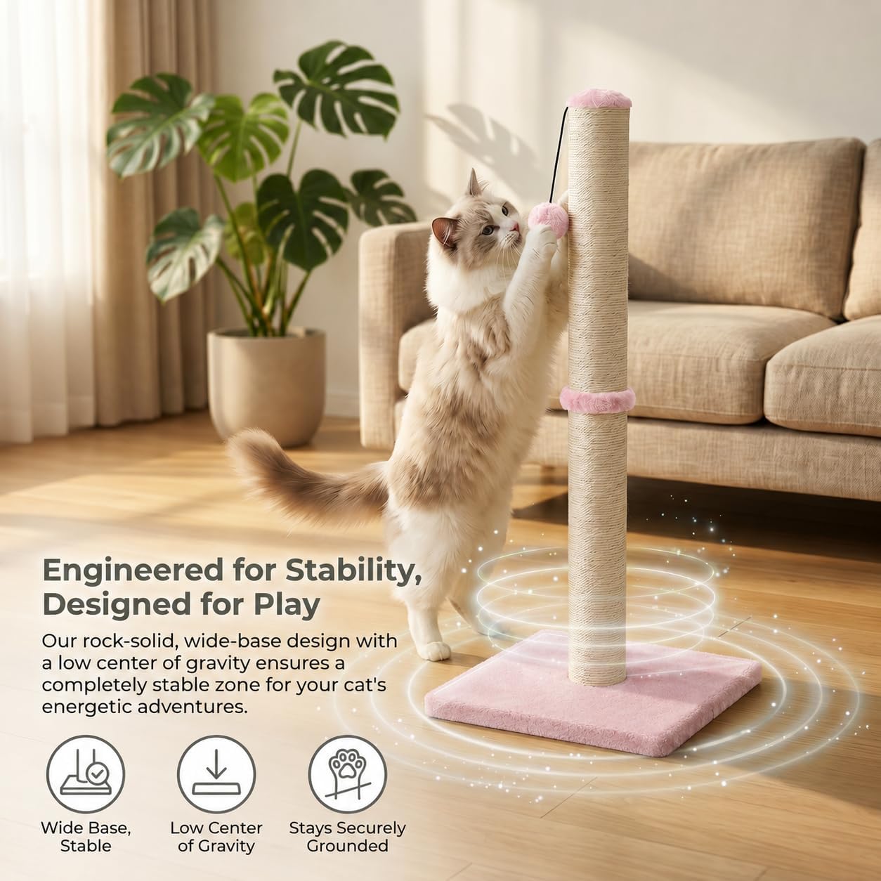 Dimaka 29" Height Tall Cat Scratching Post, Claw Scratcher with Sisal Rope and Covered with Soft Smooth Plush, Vertical Scratch [Full Strectch] for Standard Size Cats(Grey, 29 inches for All Cats)