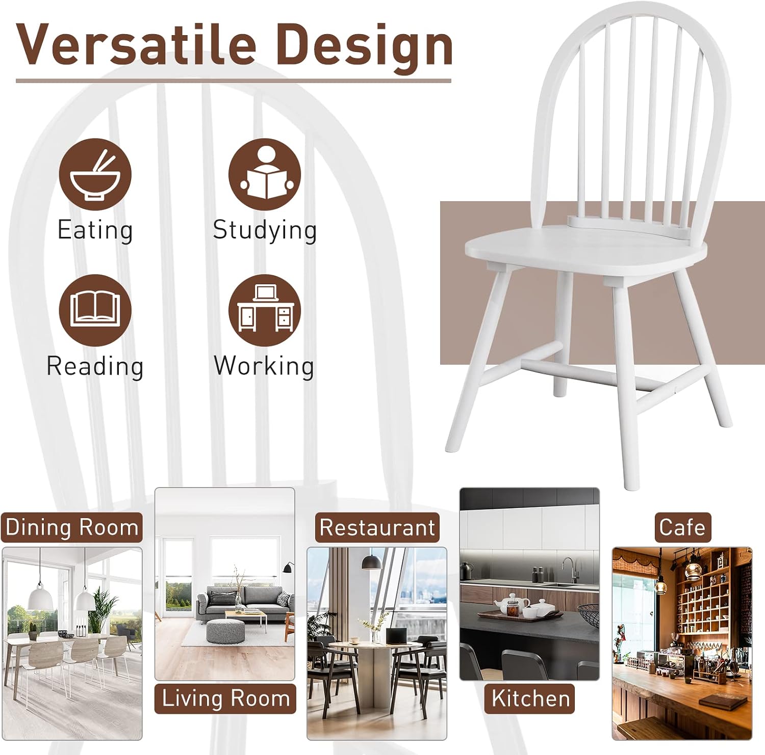 GIANTEX Wood Dining Chairs Set of 4, Windsor Chairs with Solid Wood Legs, High Spindle Back, H-Shaped Crossbars