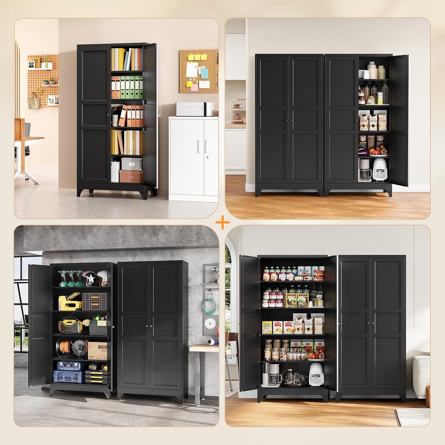 Metal Storage Cabinet with 2 Doors and 4 Adjustable Shelves - 61" White Kitchen Pantry Storage 5-Tier Tall Steel Cabinets Locker for Kitchen, Living Room, Dining Room
