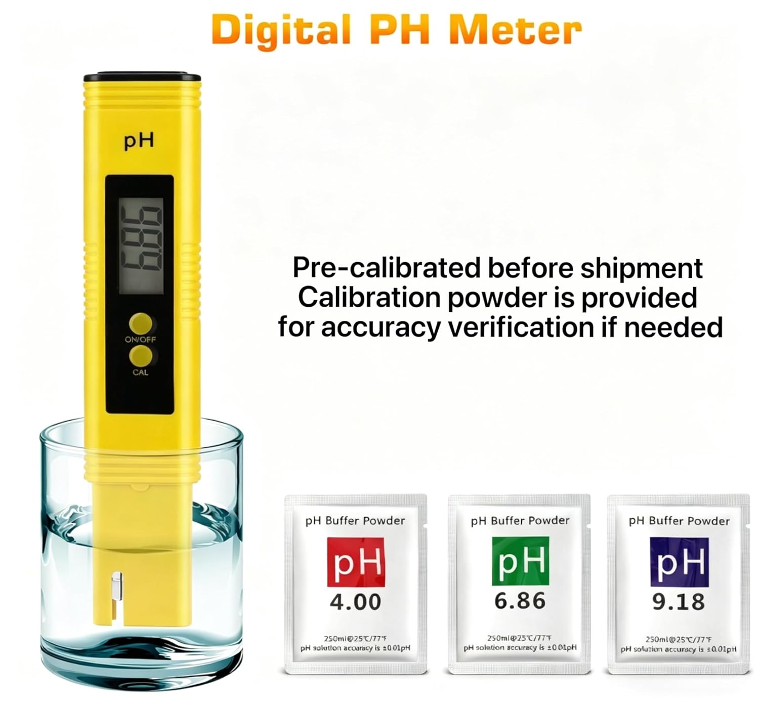 Digital pH Meter Tester Pen for Water, Pre-Calibrated, High Accuracy ±0.01, 0–14 pH Range, Pocket Size for Drinking Water, Pool
