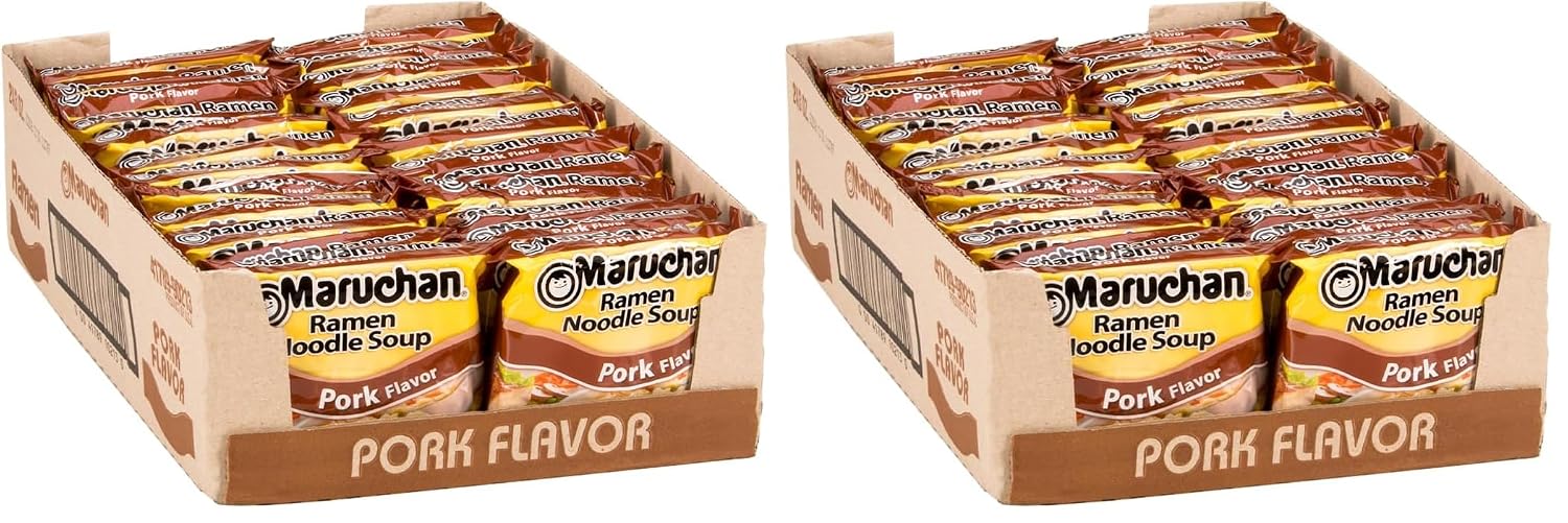 Maruchan Ramen Noodle Soup, Pork Flavor – Japanese-Style Instant Noodles, Quick & Easy Meal for Kids, Students & Busy Families – 3 Oz. (24 Pack)