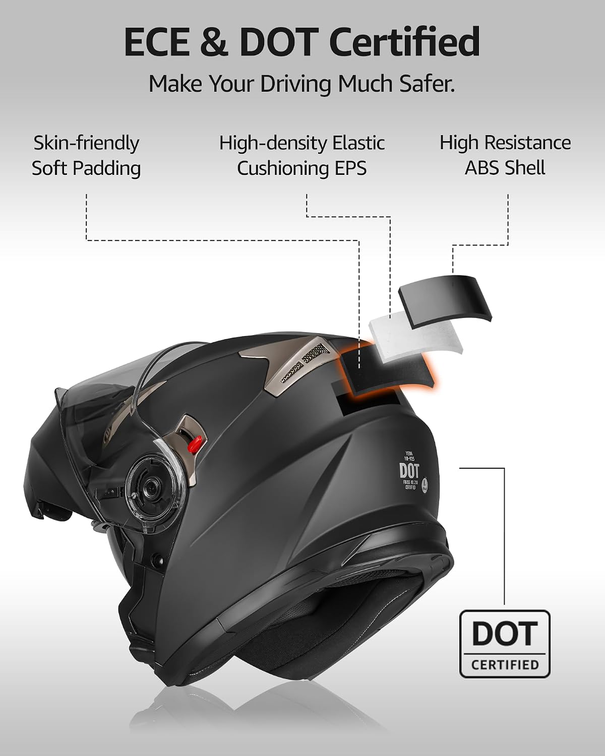 Motorcycle Modular Full Face Helmet DOT Approved - YEMA Helmet YM-925 Motorbike Casco Moto Moped Street Bike Racing Helmet with Sun Visor for Adult Youth Men and Women