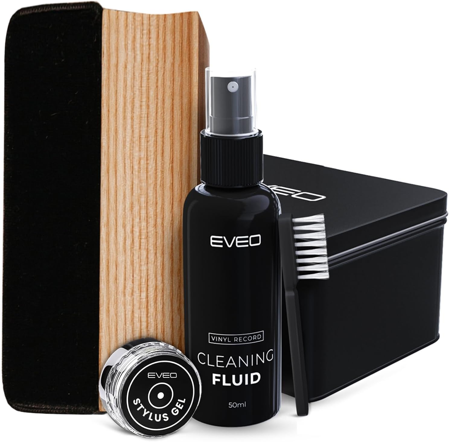 EVEO Vinyl Record Cleaning Kit - 4-in-1 Premium Vinyl Record Cleaner & Vinyl Cleaning Kit with Velvet Brush, Vinyl Cleaner Liquid