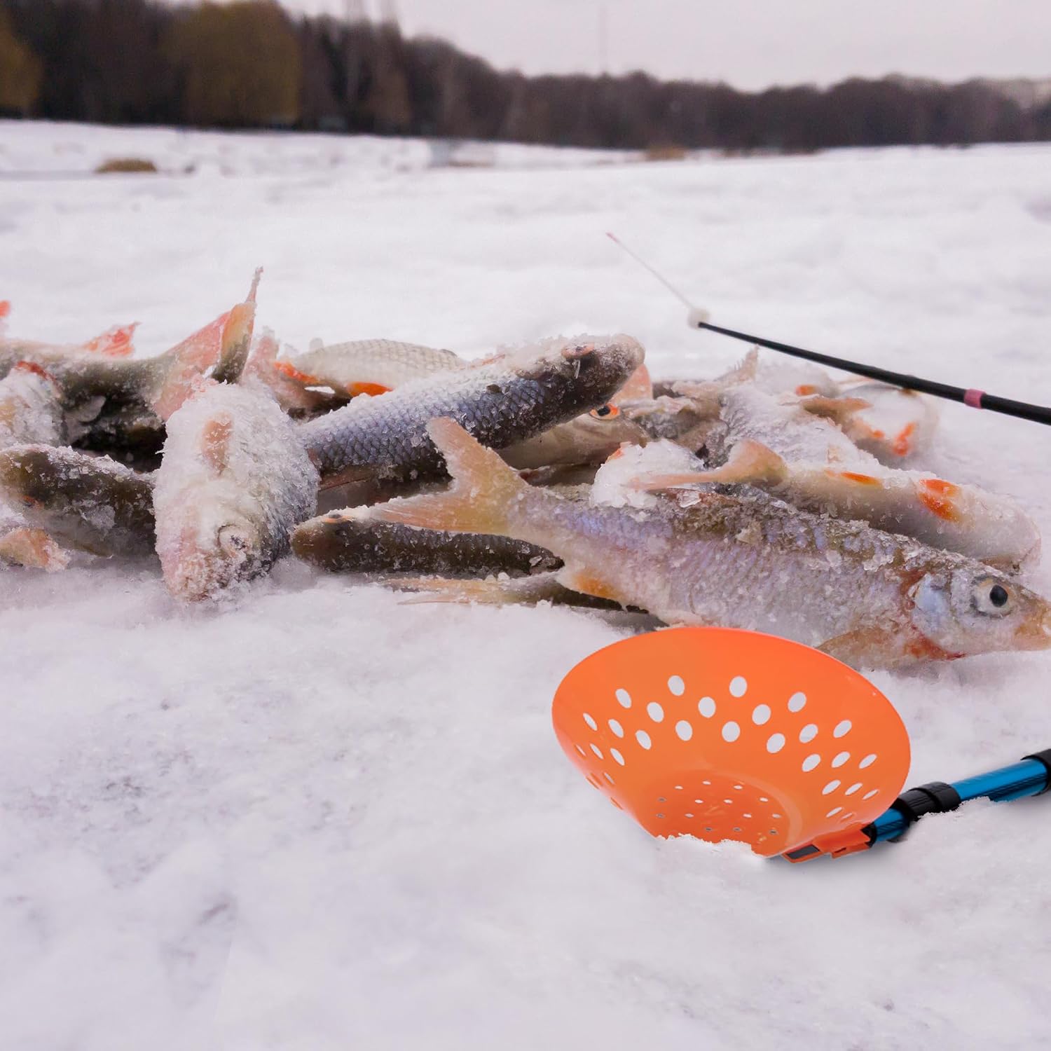 33.4" Adjustable Ice Fishing Skimmer Scoop with Long Handle | Portable Winter Ice Fishing Scooper, Ice Fishing Gear for Scooping Out Ice While Fishing