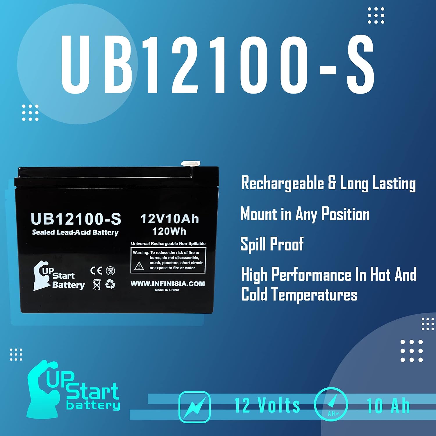 UB12100-S 12V 10Ah Replacement for Razor MX350 Dirt Rocket (Version Battery | 1-8) Replacement Universal Sealed Lead Acid Battery (10000mAh