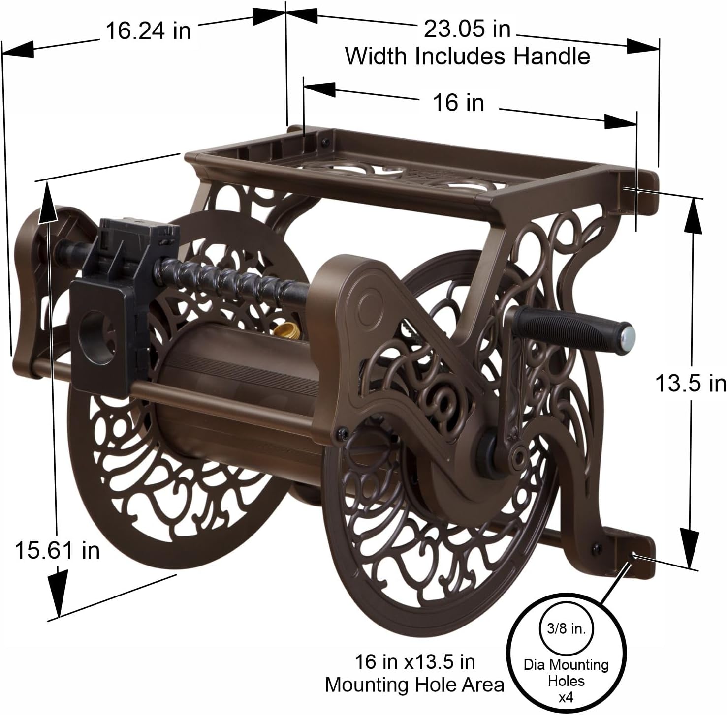 Liberty Garden 708 Steel Decorative Wall Mount Garden Hose Reel, Holds 125-Feet of 5/8-Inch Hose - Bronze