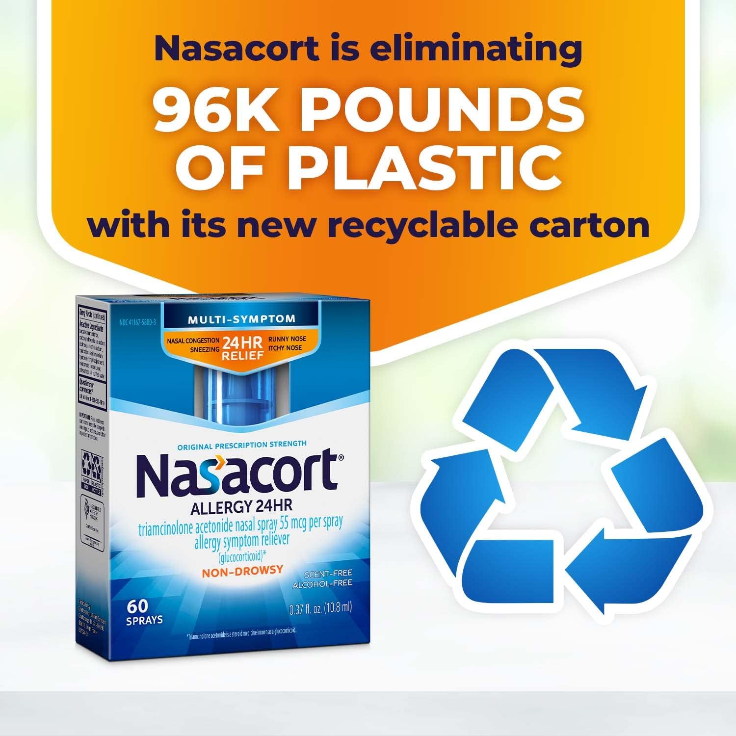 Nasacort 24HR Allergy Nasal Spray for Adults, Non-drowsy & Alcohol Free, 150 Spray Pack
